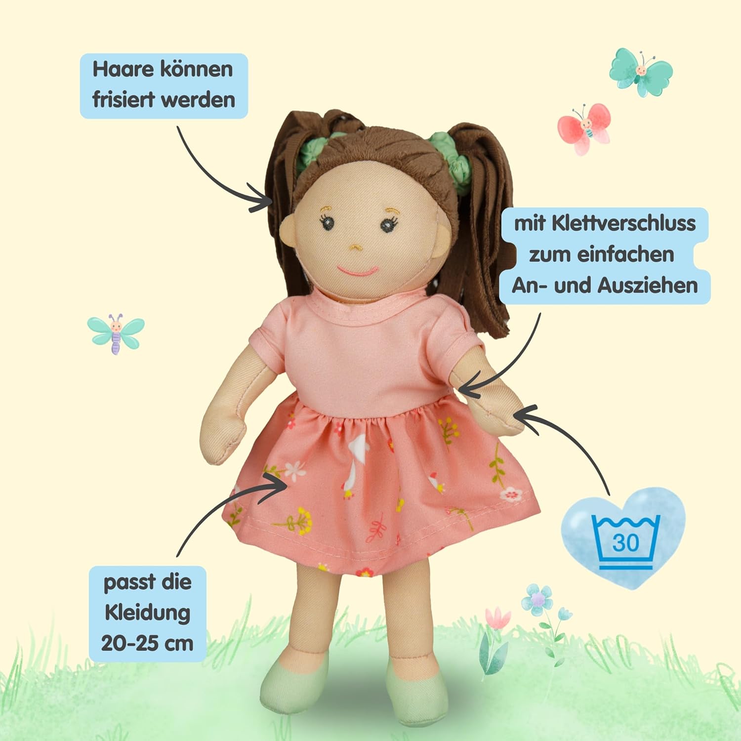 Thumbnail 1 de Heless 506 Stoffpuppe Mädchen Rosa, ca. 22 cm – zum An- und Ausziehen mit Kleid