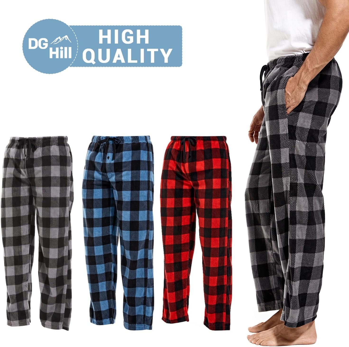 Thumbnail 2 de DG Hill Men’s Pajama Pants — Fleece Plaid Lounge Bottoms with Pockets (1-Pack or 3-Pack)