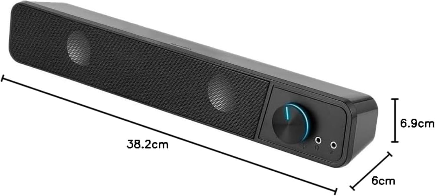 Detalle de Speedlink BRIO Stereo Soundbar für den PC mit 12 Watt, AUX (3,5-mm) & Kopfhörer/Mikrofonanschluss, schwarz