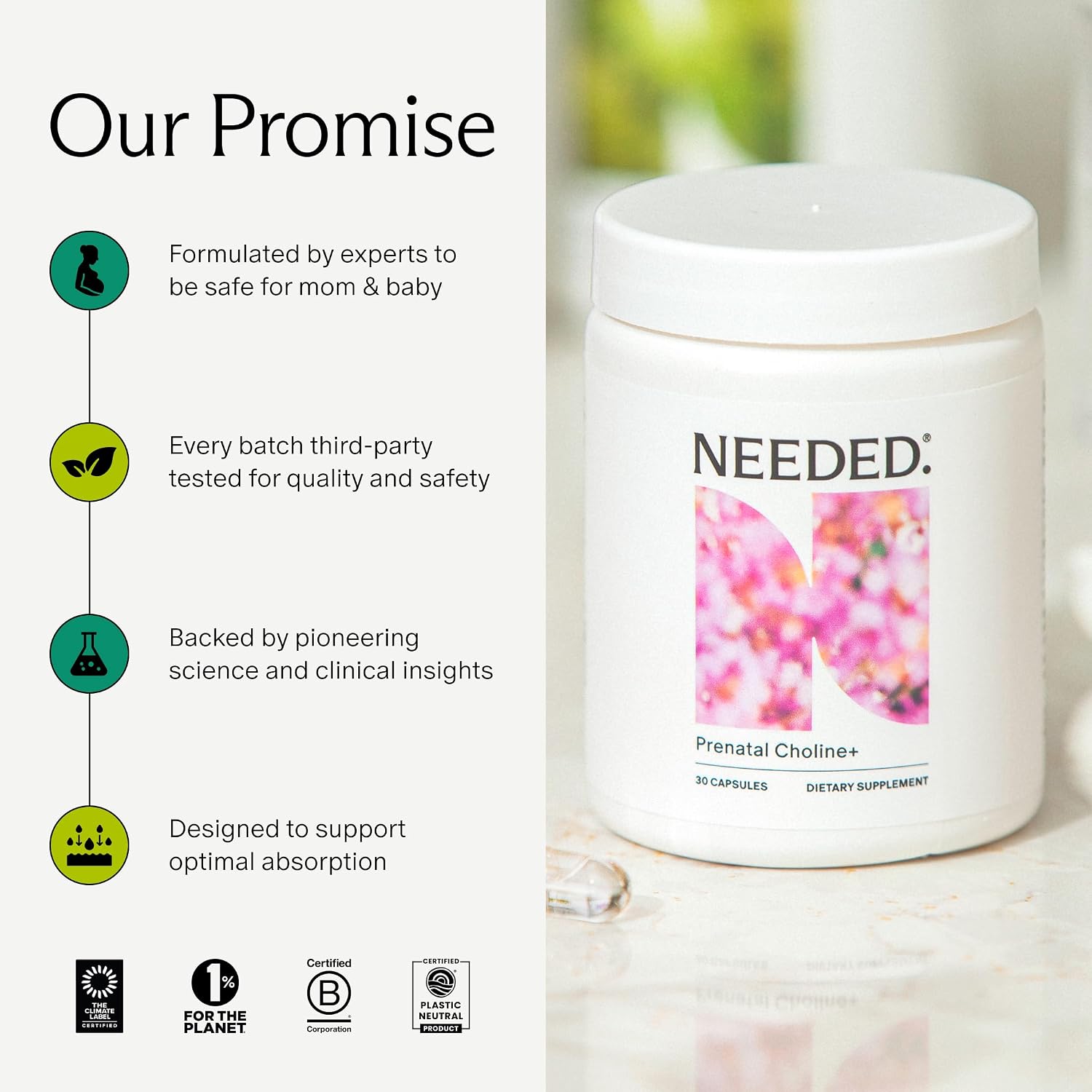 Detalle 1 de Needed. Prenatal Choline+ Liquid Capsules, 500 mg Choline Chloride