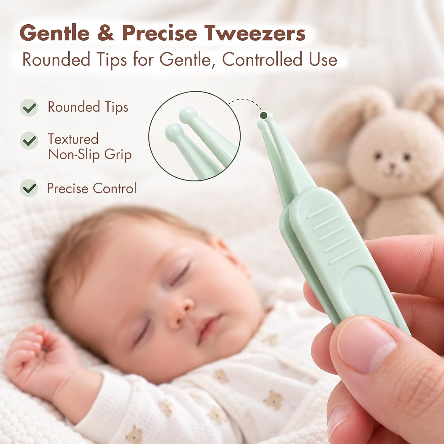 Detalle 1 de YIVEKO YI-19-3-3 Baby Nail Kit with Four Grooming Tools and Green Owl Case