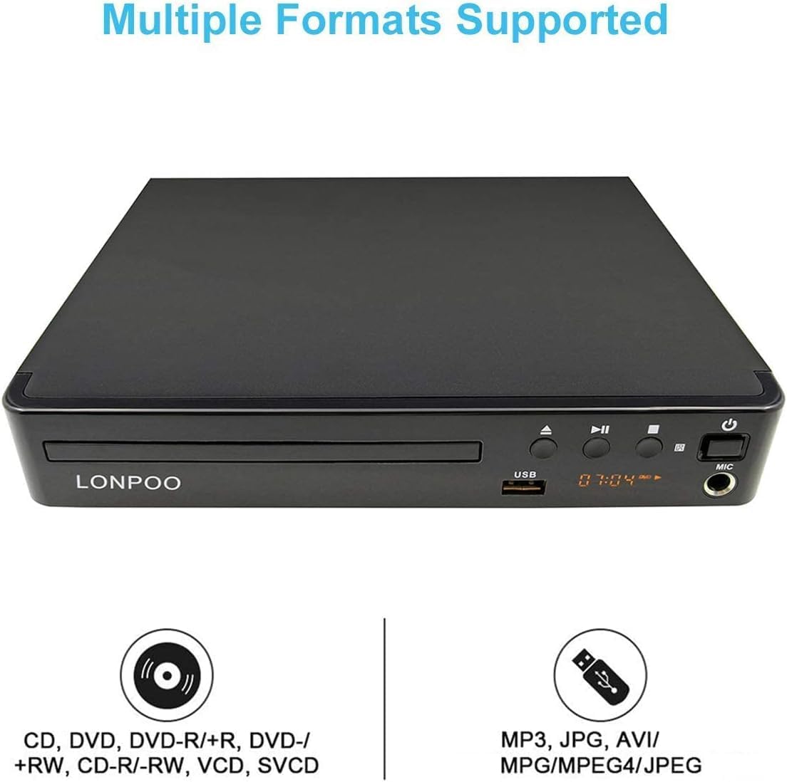 Detalle 2 de LONPOO LP-099 lettore DVD multizona “region free” con HDMI, USB e telecomando
