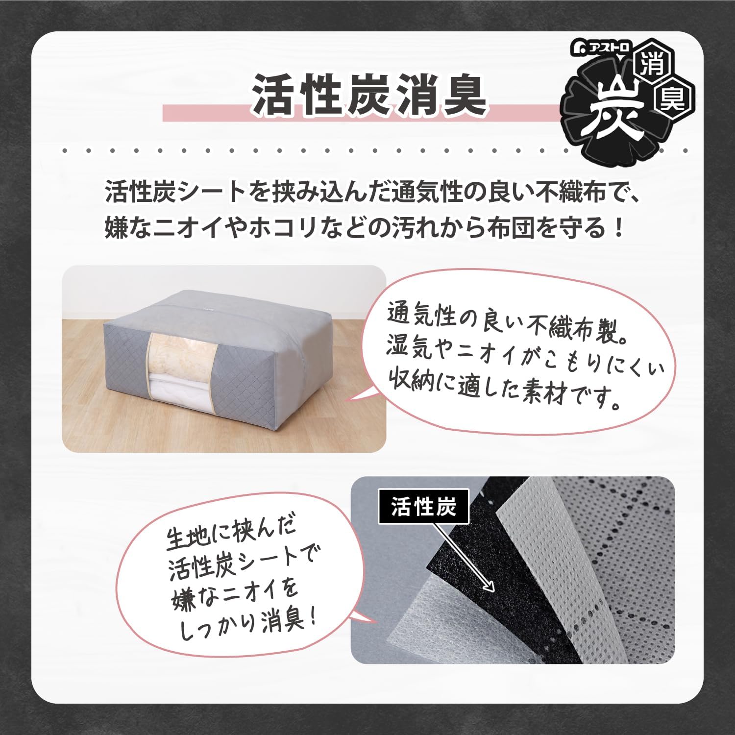 Thumbnail 6 de アストロ 171-20 活性炭消臭布団収納ケース 透明窓付き・不織布製