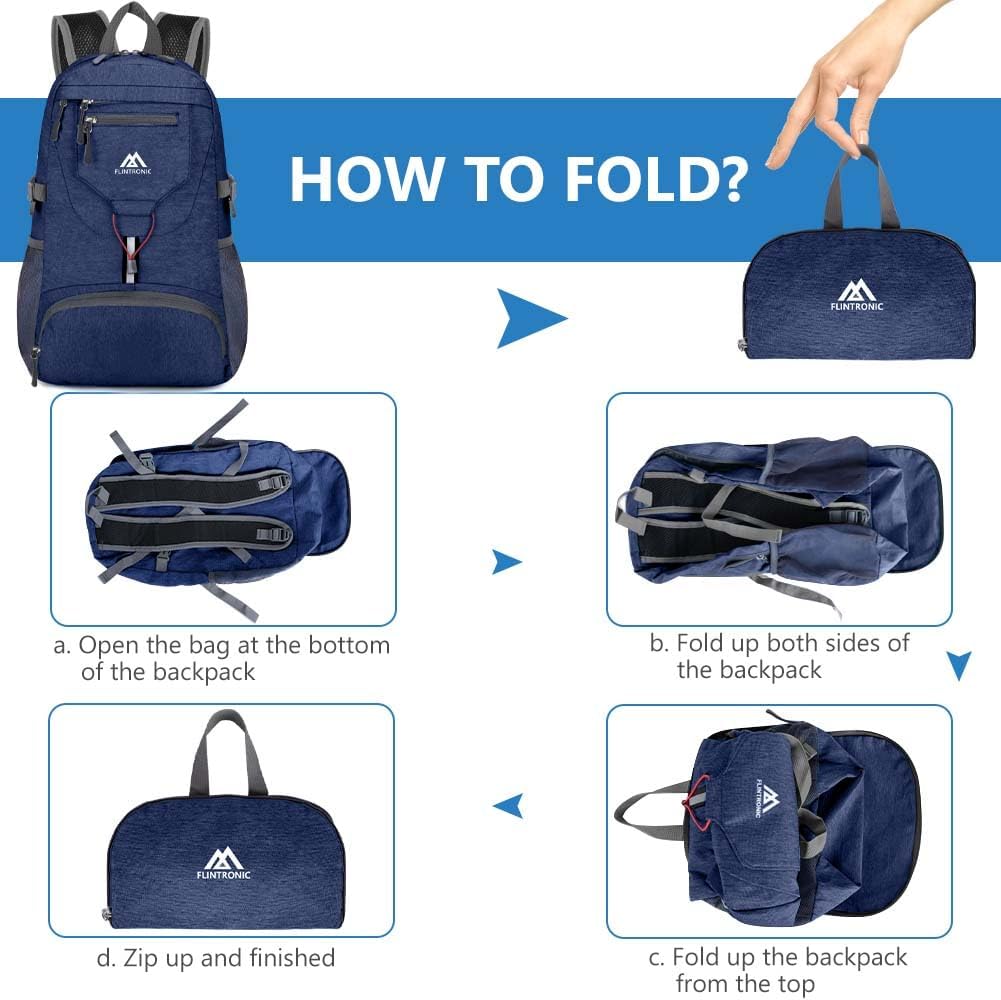 Detalle de flintronic Sac à Dos Pliable Ultraléger 20L — Léger, Imperméable et Polyvalent pour Outdoor