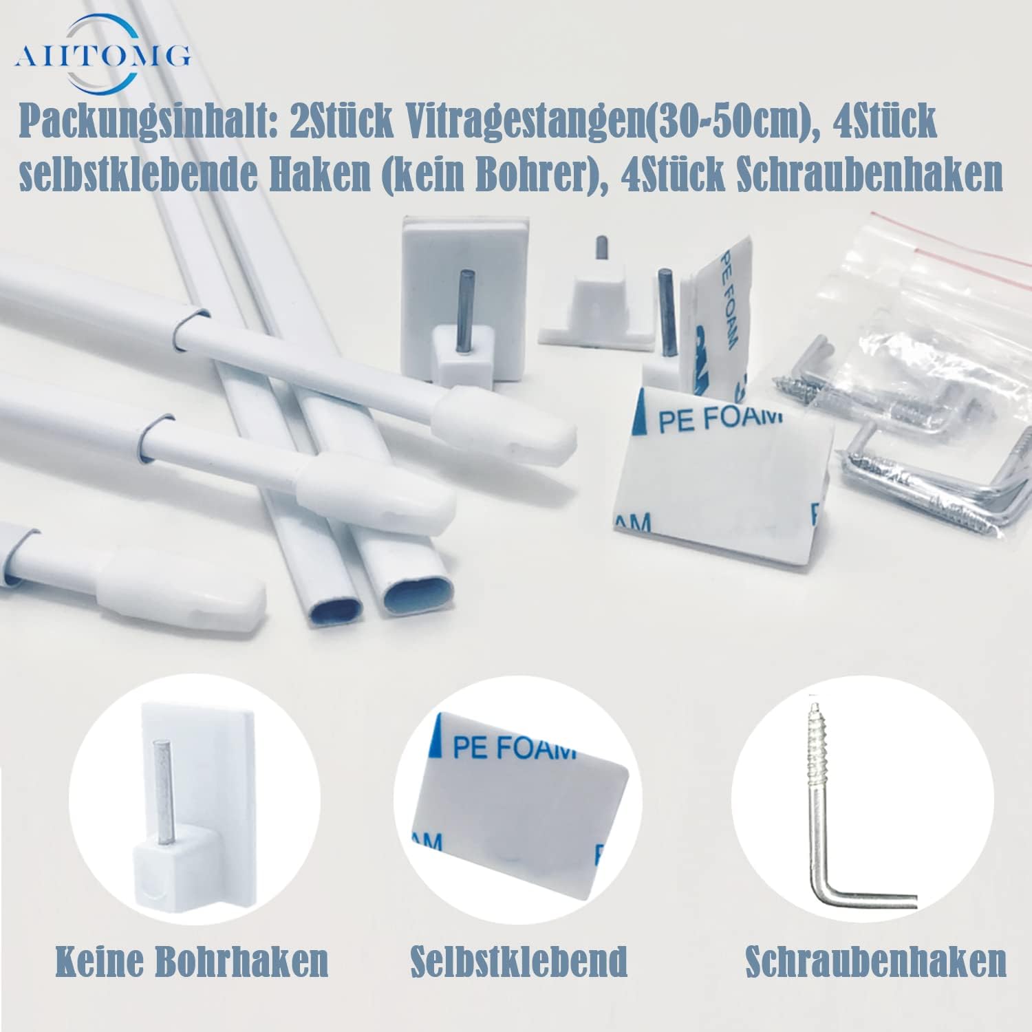Detalle de Aiitomg 00BG vitragestangen, uittrekbaar 30–50 cm, aluminium, wit