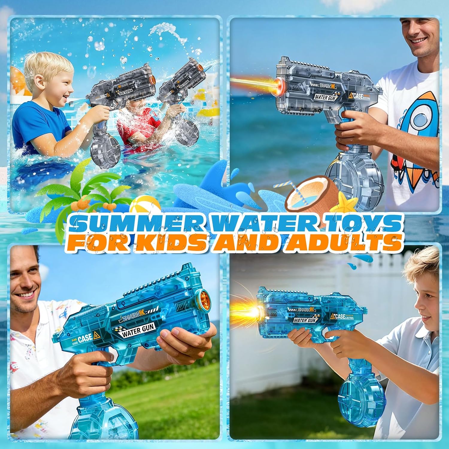Thumbnail 6 de Tecnock 2 Pack Electric Water Guns: Light-Up, USB Rechargeable Blasters for Summer Fun
