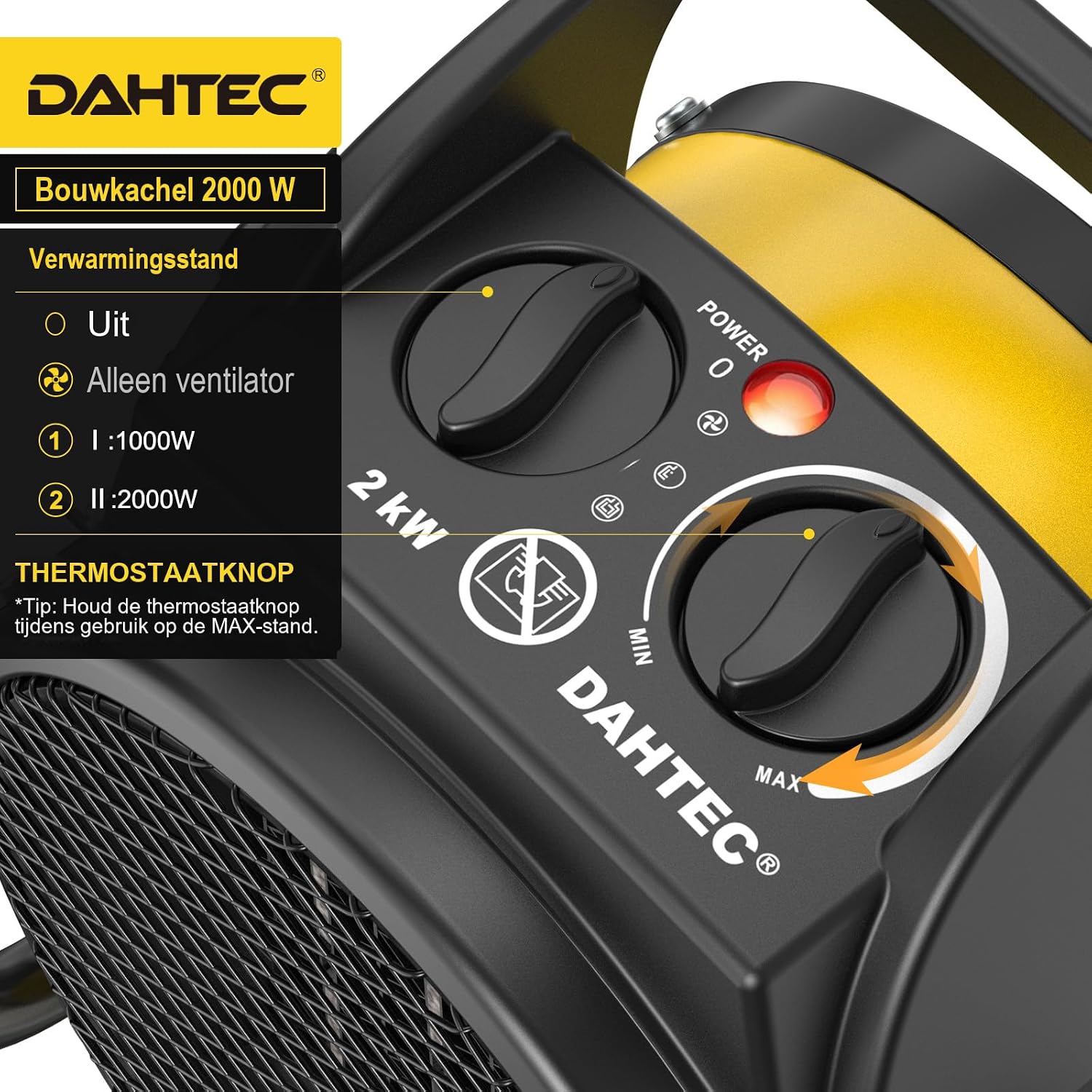 Detalle 2 de DAHTEC BGP1506-02 keramische ventilatorkachel 2000 W, 3 standen