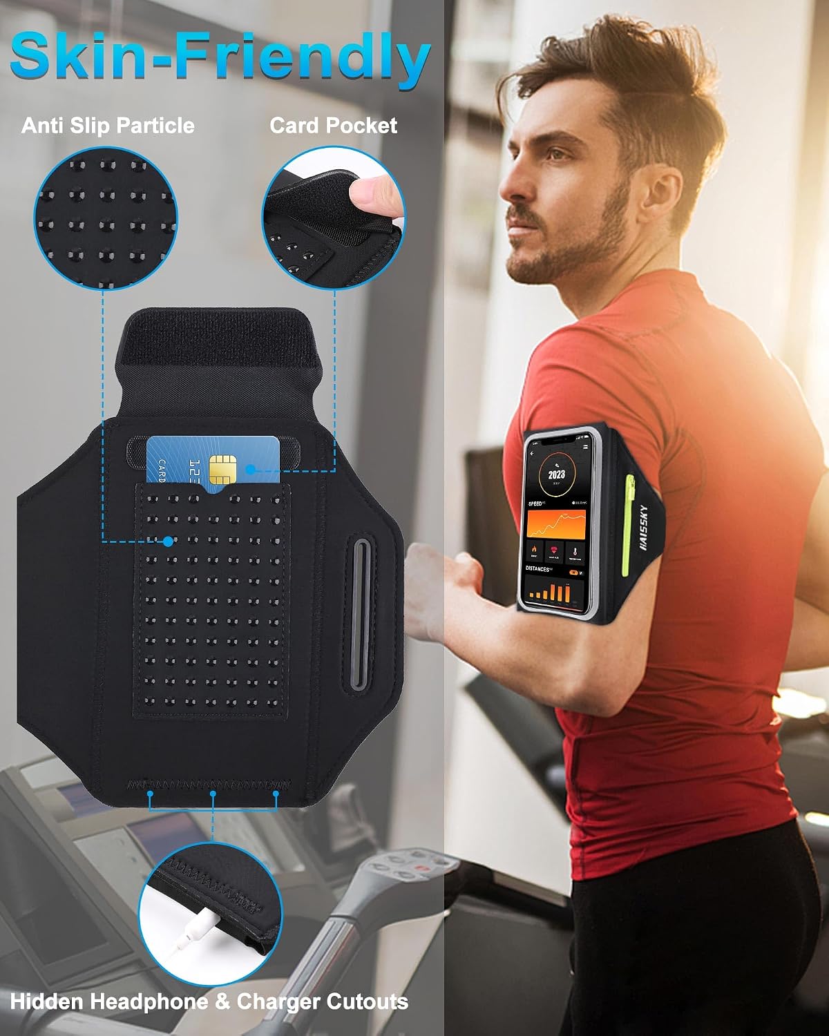 Detalle 2 de Razobws Running Armband Phone Holder with Airpods Zipper Pocket for Up to 6.9" Phones