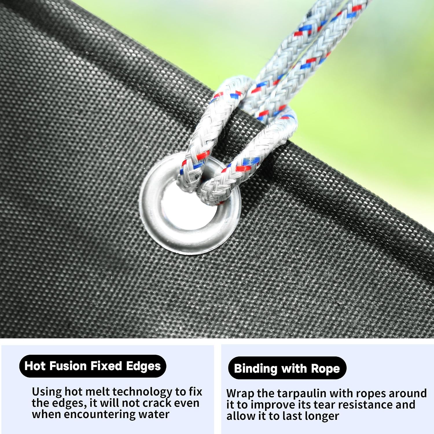 Detalle de Eastarp 10x12 FT Black Ultra-Heavy Duty Canvas Tarp (28 Mil Silicone Coating) with Grommets