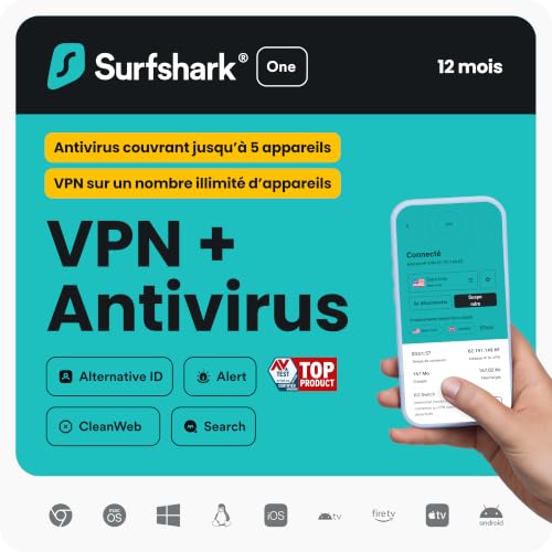 Detalle de Surfshark ONE — VPN illimité + antivirus sur 12 mois avec Code numérique