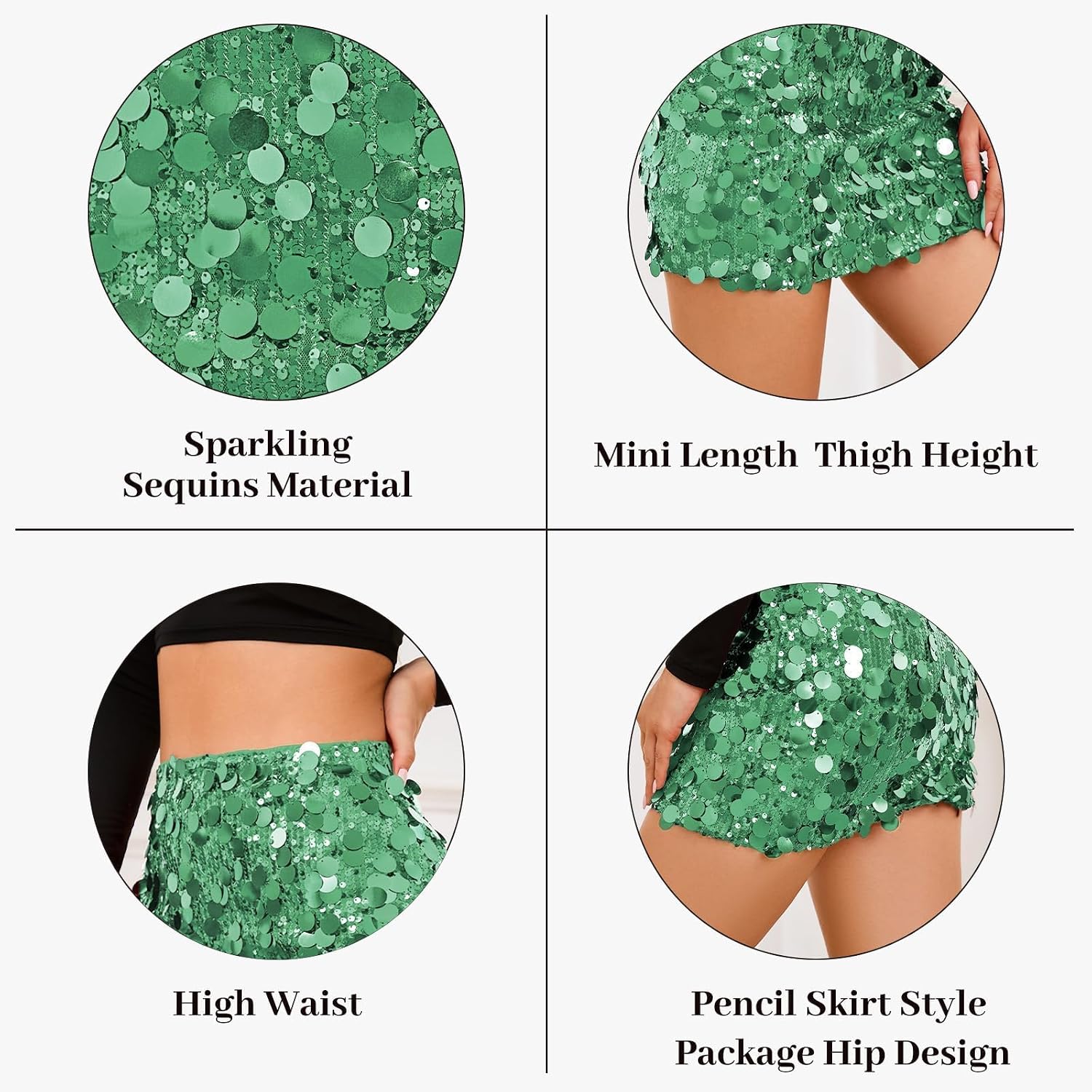Thumbnail 4 de JASGOOD Sequin Skirt for Women – Stretchy Bodycon Mini with Sparkling Sequins