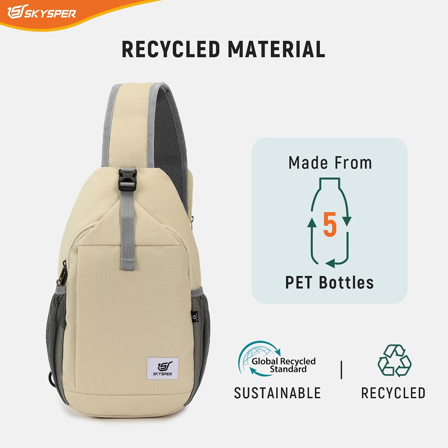 Detalle 2 de SKYSPER Sling Bag RFID Cross Body Recycled Travel Daypack
