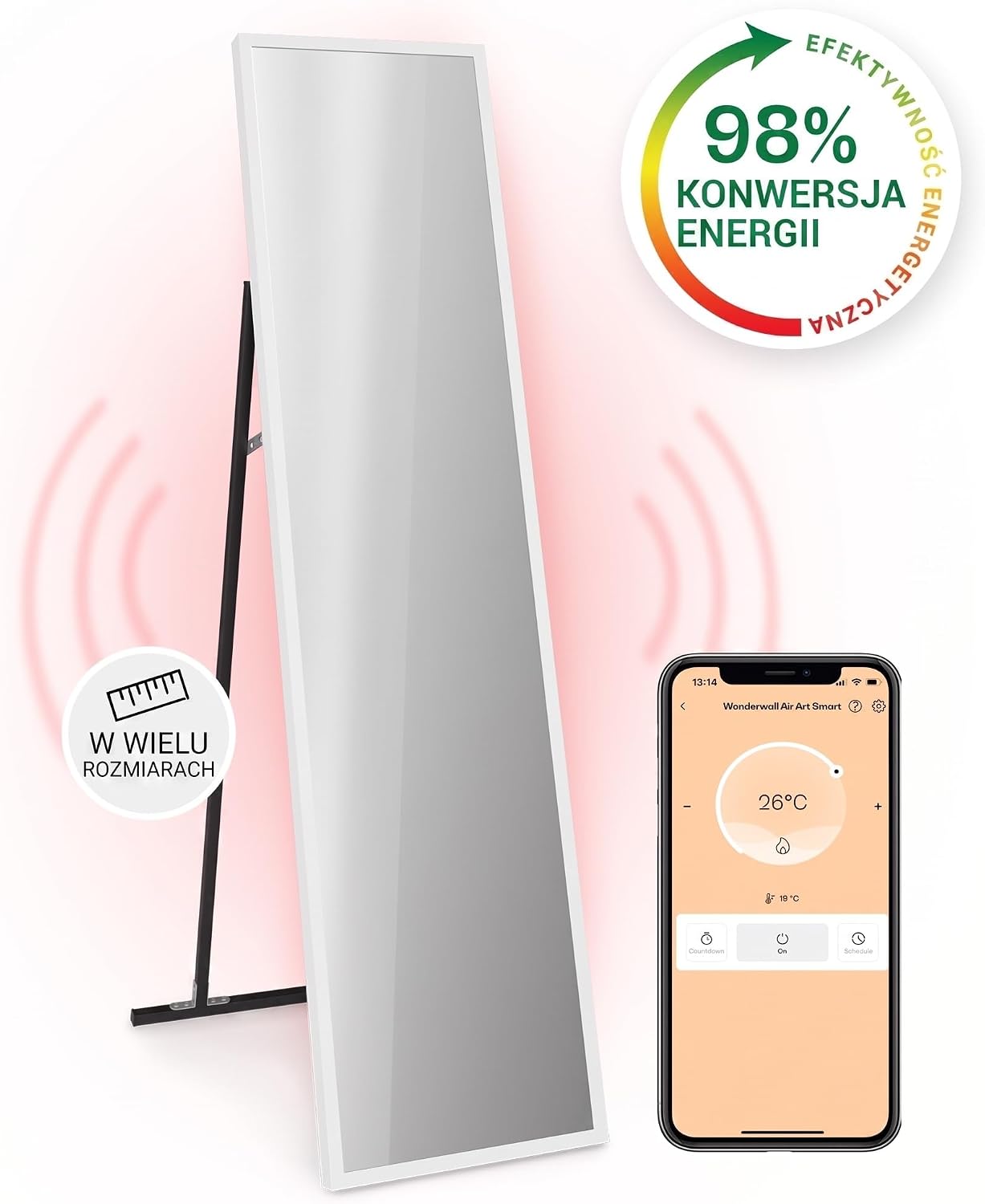 Detalle 2 de Klarstein La Palma – lustrzany grzejnik na podczerwień 900 W, IP24, Wi-Fi