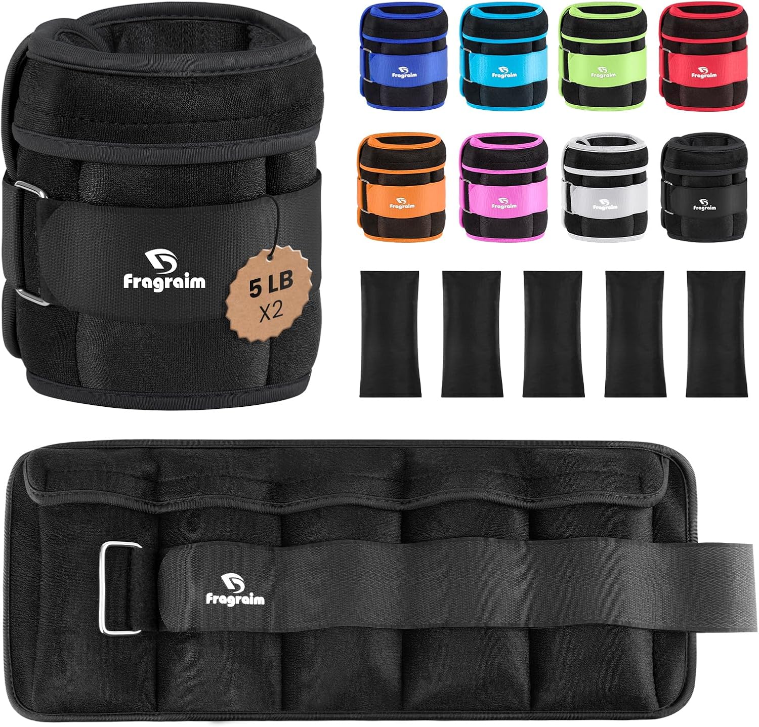 Detalle de Fragraim Adjustable Ankle Weights, 10 lb Pair with Removable Weights