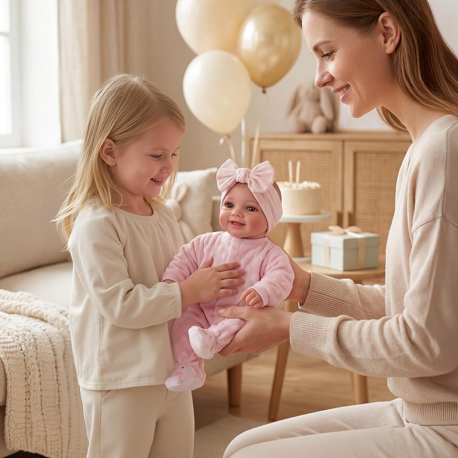 Detalle 2 de BABESIDE Reborn Puppe „Sunny“ – 17 Zoll, Stoffkörper und realistische Details