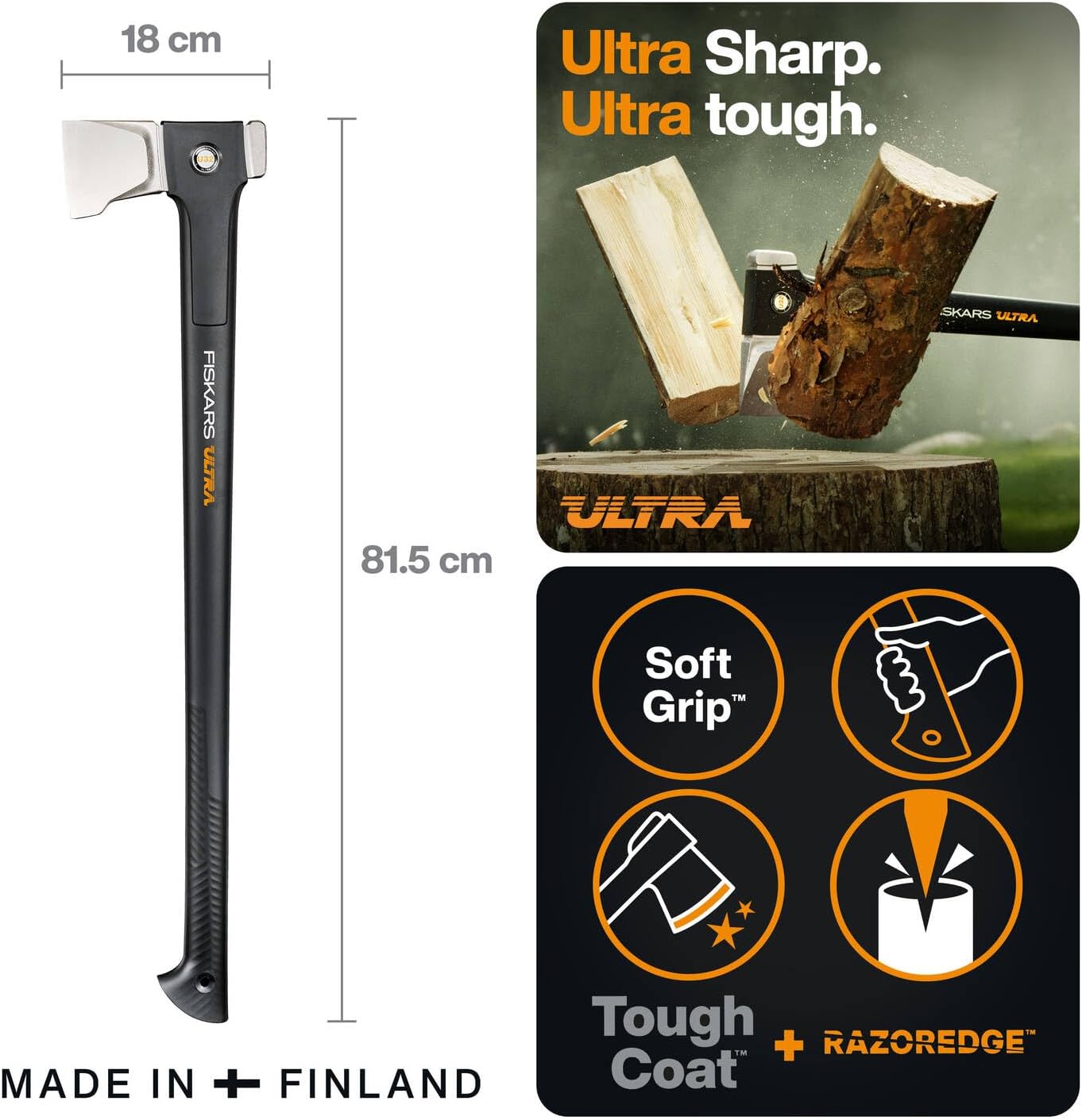 Thumbnail 1 de Fiskars Ultra Spaltaxt U32 (1086011) – kraftvolle Spaltaxt zum Spalten großer Holzstämme