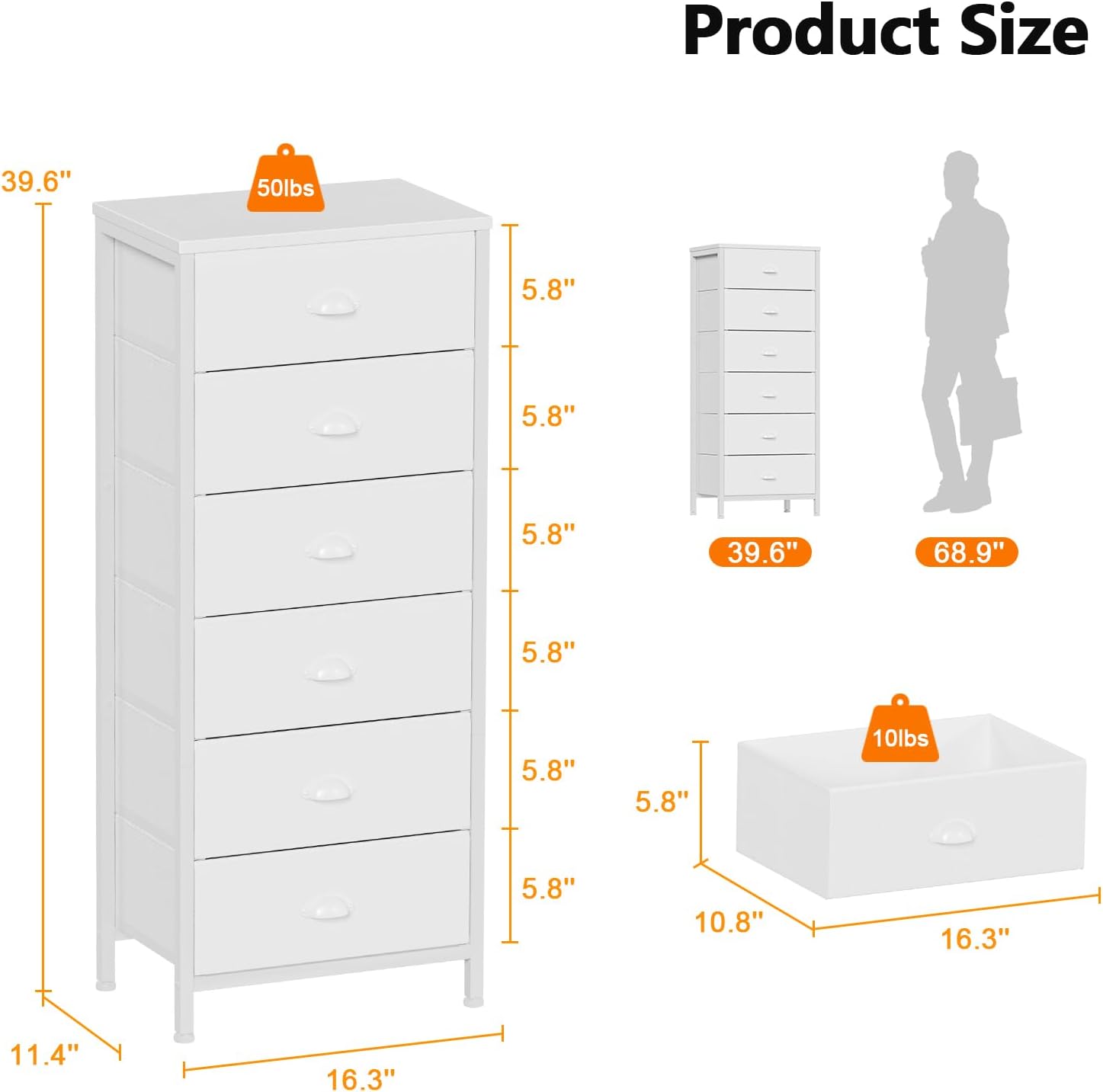 Thumbnail 2 de Furnulem White Tall Dresser 6-Drawer