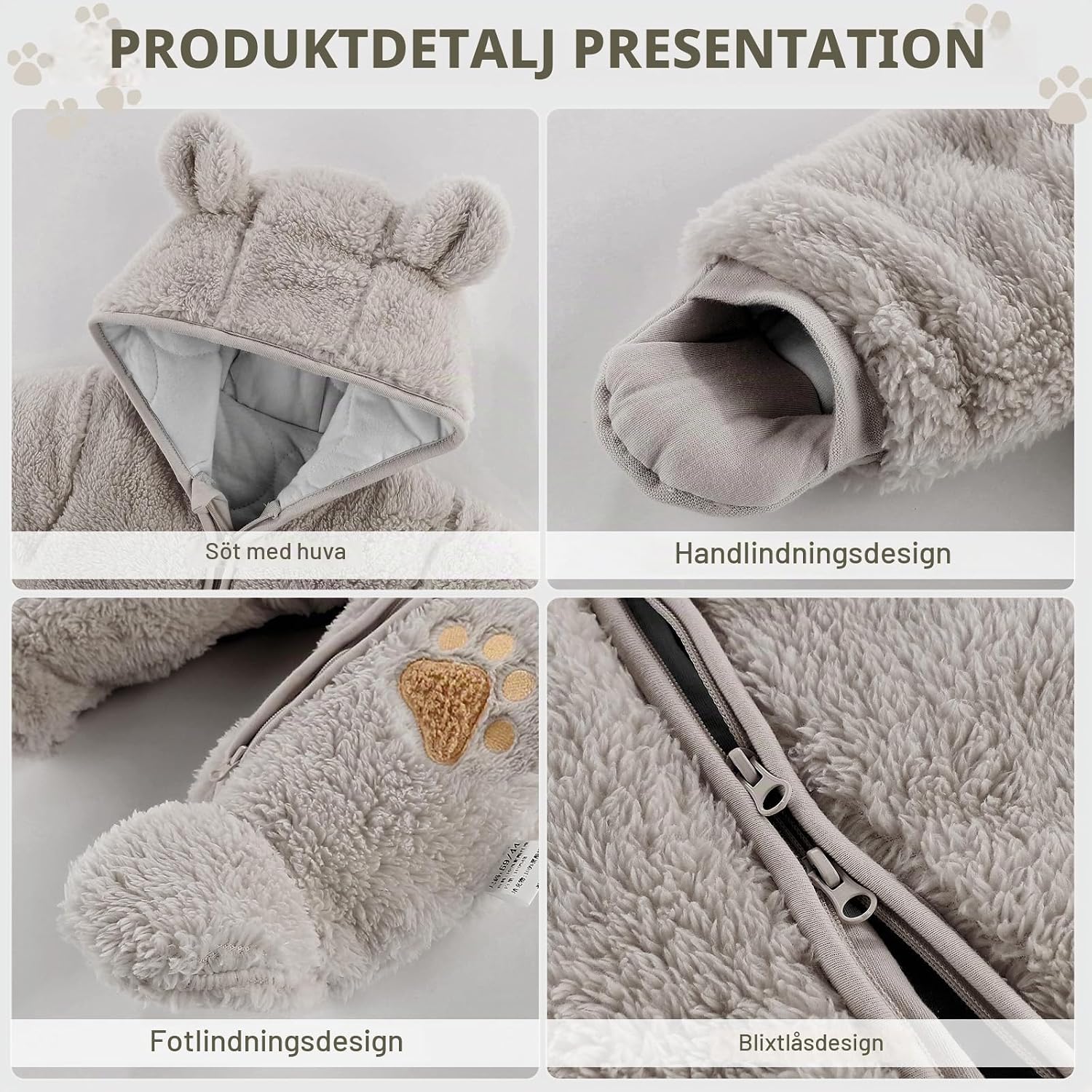Detalle de JiAmy vinteroverall för baby med huva, fleece, 0–12 månader