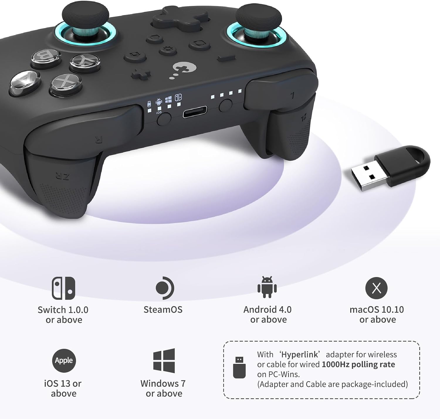 Detalle de GuliKit KK3 Max-gamecontroller met Hall-effect, 1000 Hz en 4 paddles