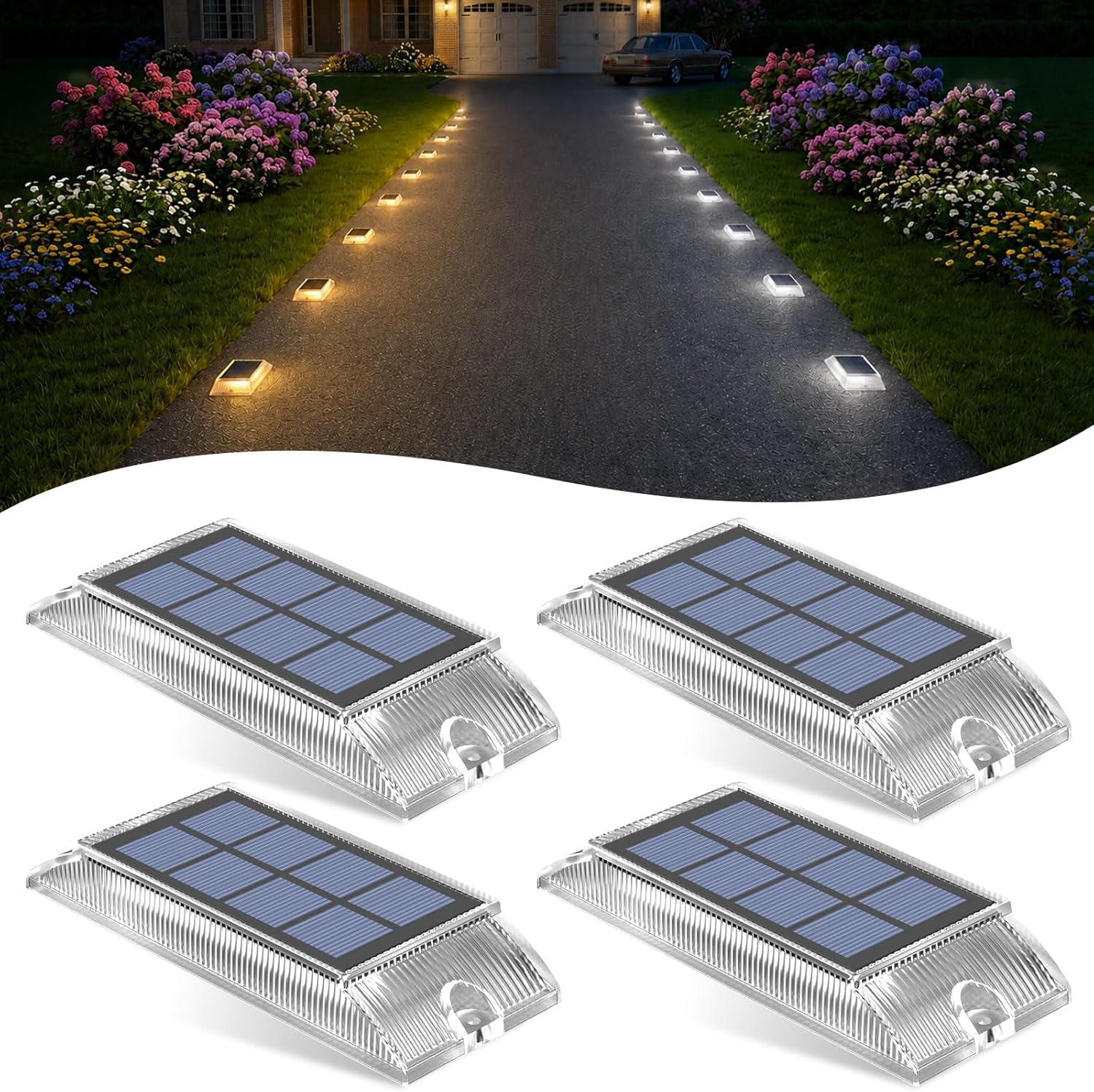 Detalle de Lacasa Luci Solari Esterno Giardino 4 Pezzi: Segnapasso Calpestabile 2 in 1, Bianco Caldo/Freddo, IP66