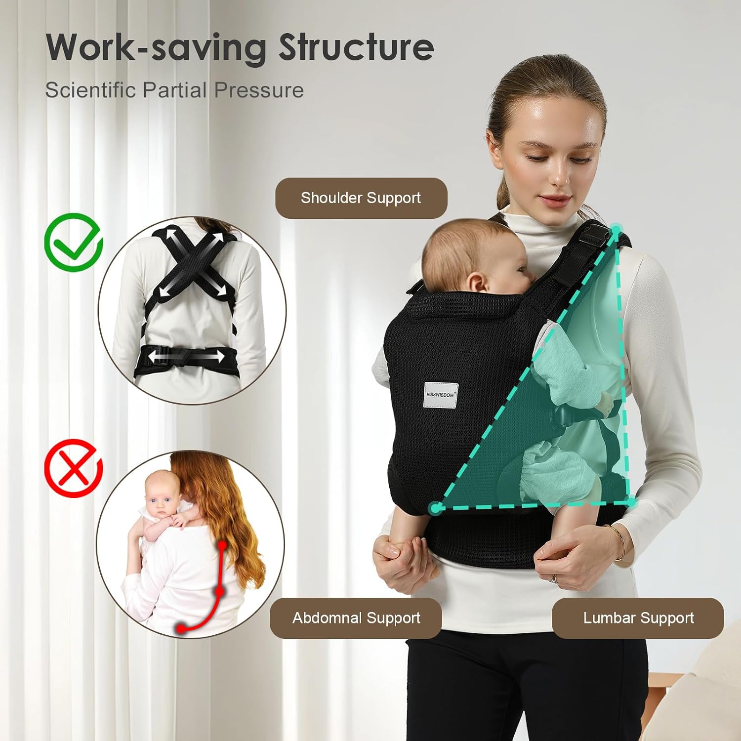 Detalle 1 de MISSWISDOM Baby Carrier, Black