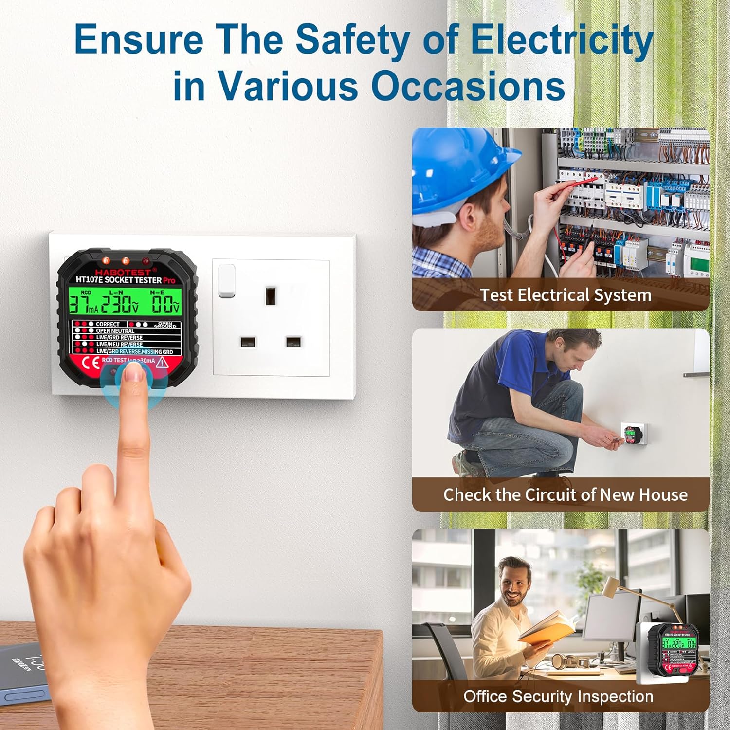 Detalle de YOJOCK Socket Tester RCD Plug Outlet Tester with LCD Display (Electrical Receptacle Detector)