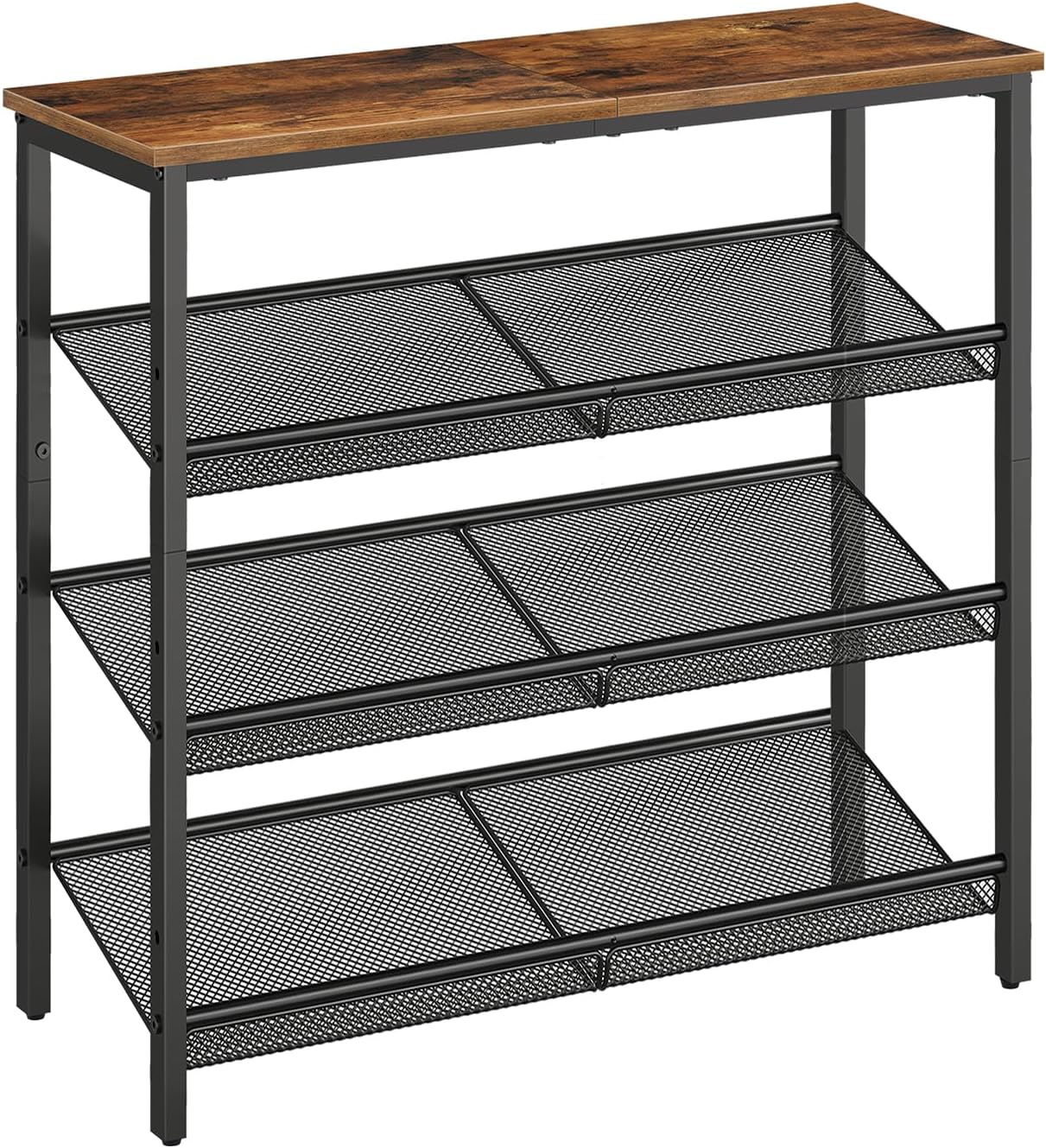 Detalle de HOOBRO EBF42XJ01 schoenenrek met 4 niveaus, metalen roosters, vintage bruin-zwart