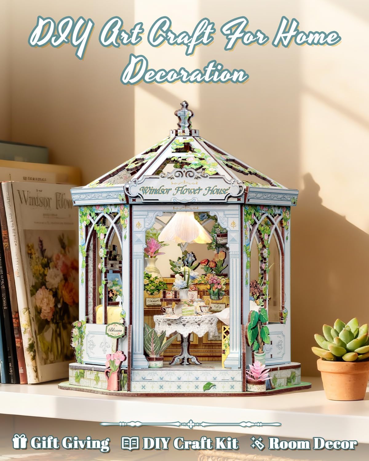 Detalle 2 de CUTEBEE Windsor Flower House – Europäisch-retro 3D-Puzzle Book Nook Set