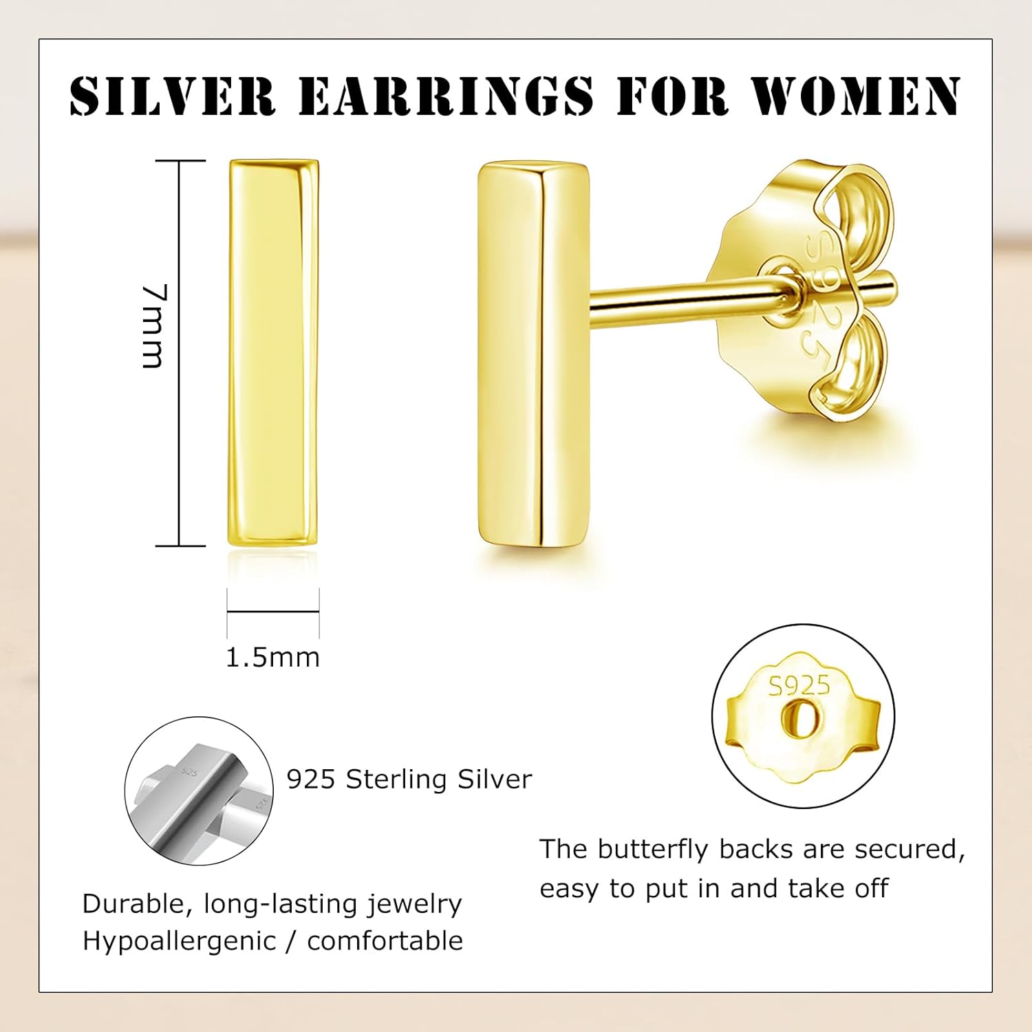 Thumbnail 1 de Zolkamery Ohrstecker aus 925 Sterling Silber – kleine Kreuz- & Stab-Designs, hypoallergen