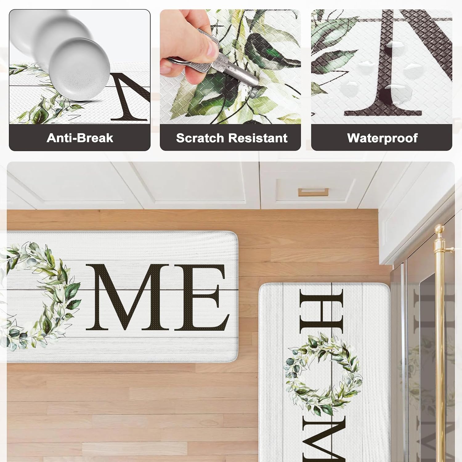 Detalle 1 de KIMODE Farmhouse Kitchen Mat 2-Pack (Anti-Fatigue, Non-Skid, Waterproof)