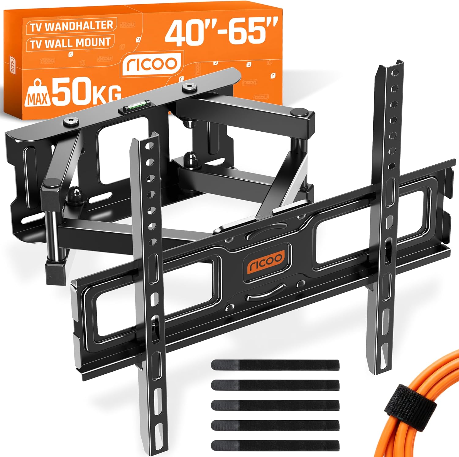 Detalle de RICOO Supporto TV da parete S5244 girevole e inclinabile per TV 32”–55” con VESA 200×200–400×400