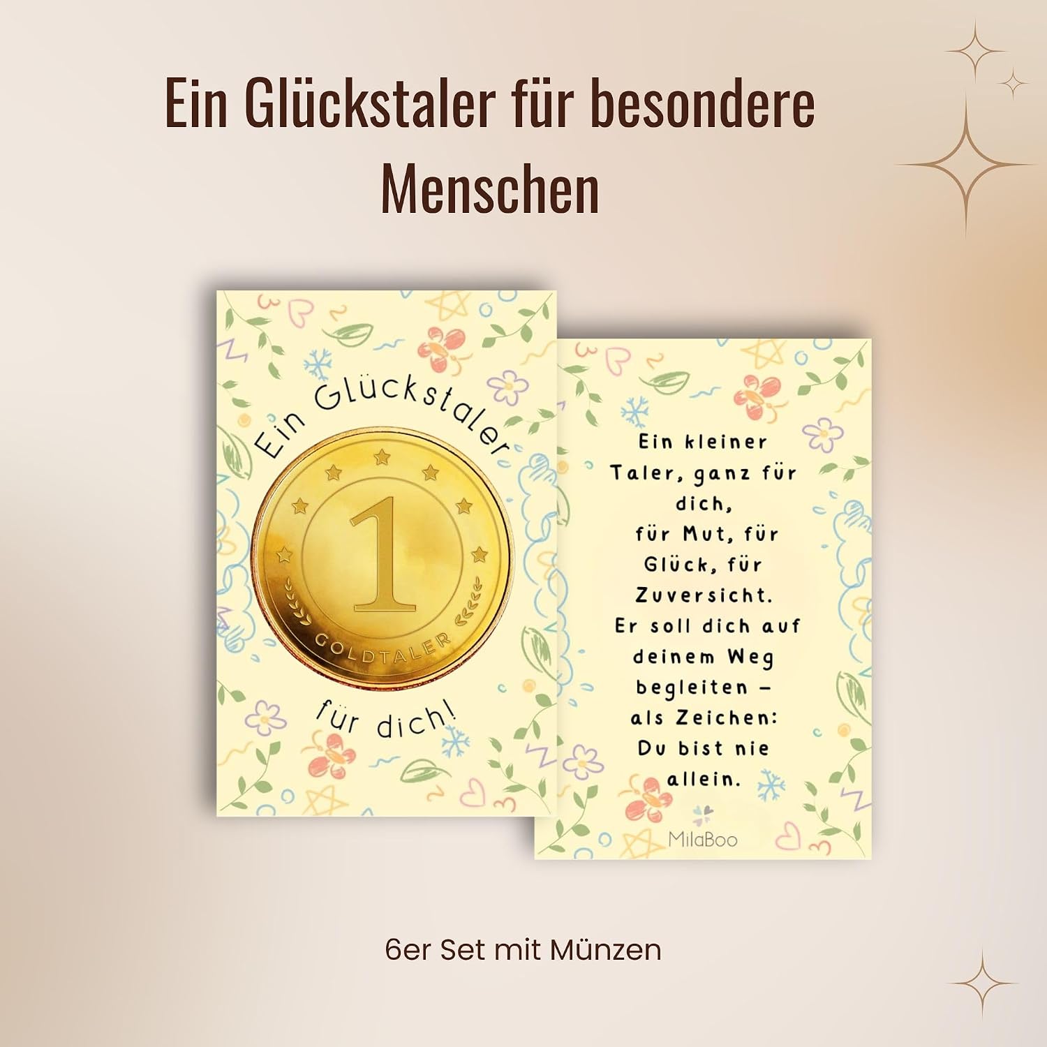 Detalle 2 de Milaboo Glücksmünze mit Karte – lyckomynt i metall med regnbågsmotiv, 6-pack