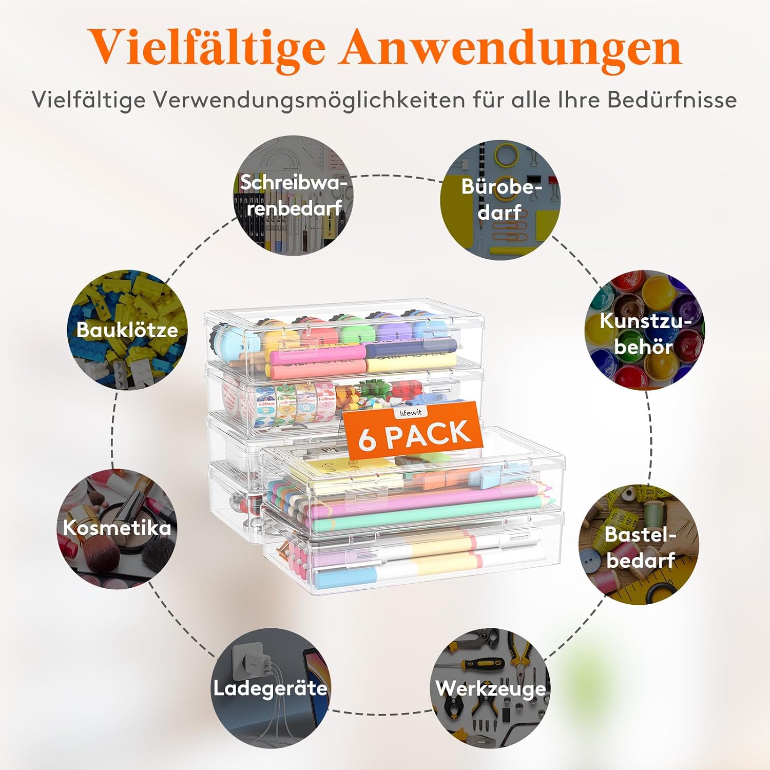 Thumbnail 4 de Lifewit 1L Stiftebox mit Snap-Dicht Deckel (6er-Set, 20 x 12 cm) – transparente Organizer für Büro, Basteln & Kinder