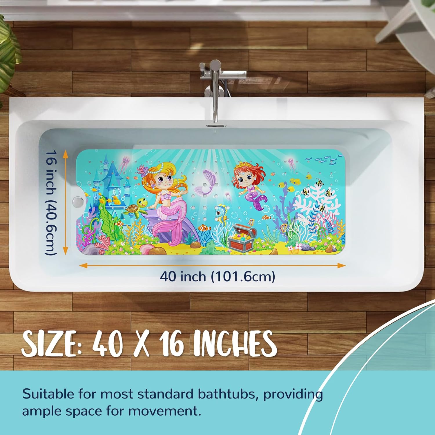 Thumbnail 1 de NiBaby Mermaid Non-Slip Bath Mat (102x41cm) with Suction Cups