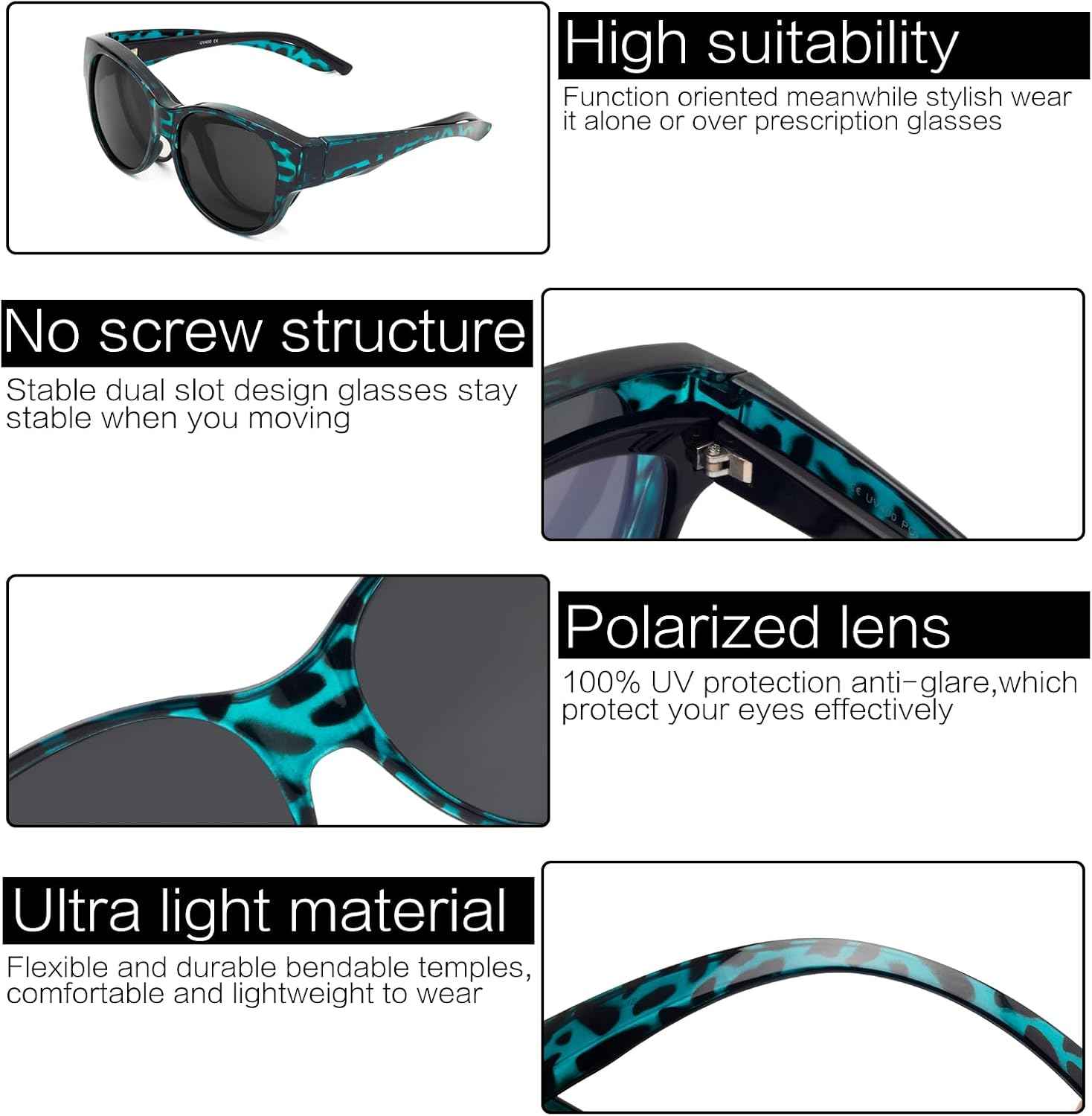 Detalle de Face Shadow Polarisiert Überzieh-Sonnenbrille für Brillenträger – UV400, ultraleicht, oversize