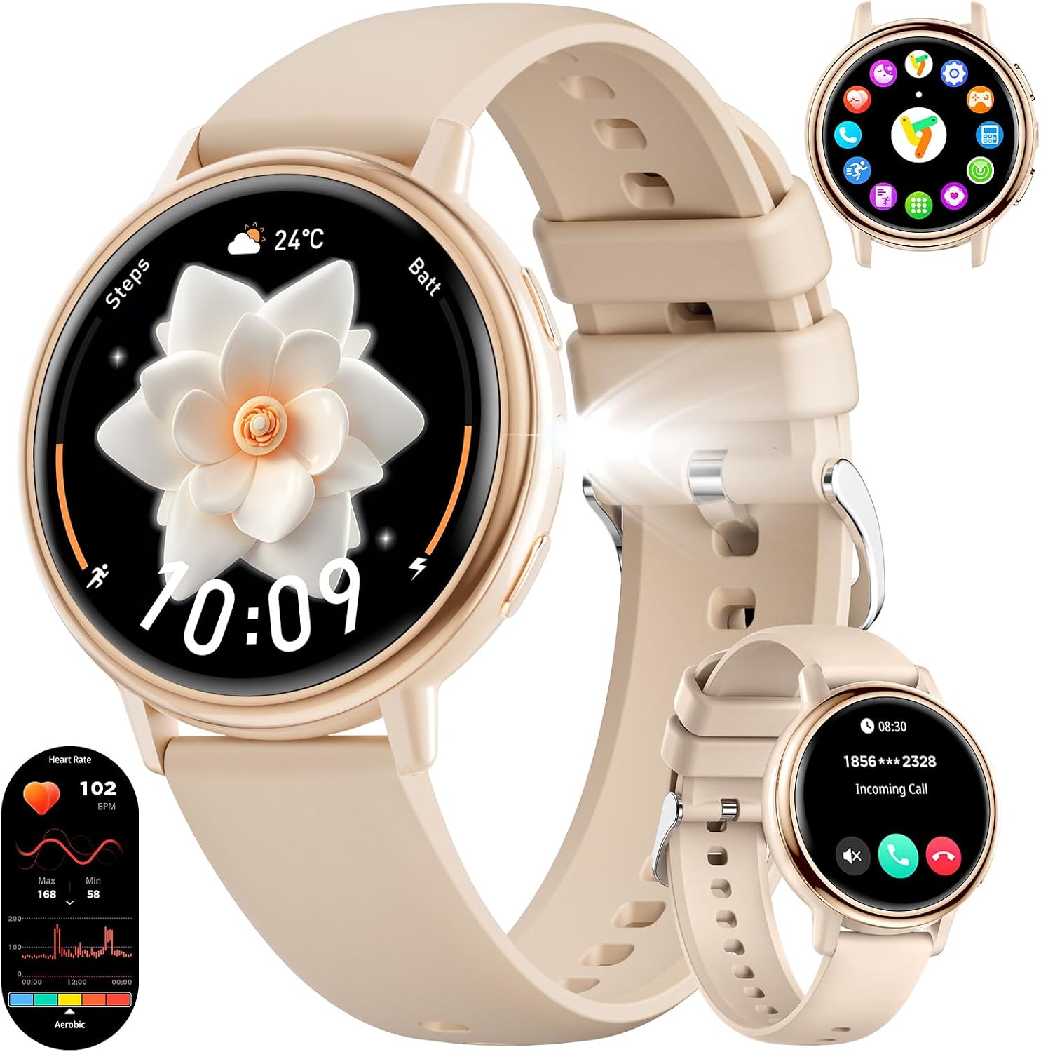 Detalle de SUNKTA Smart Watch for Women (Bluetooth Calling, Pink) 1.26" HD Fitness Tracker