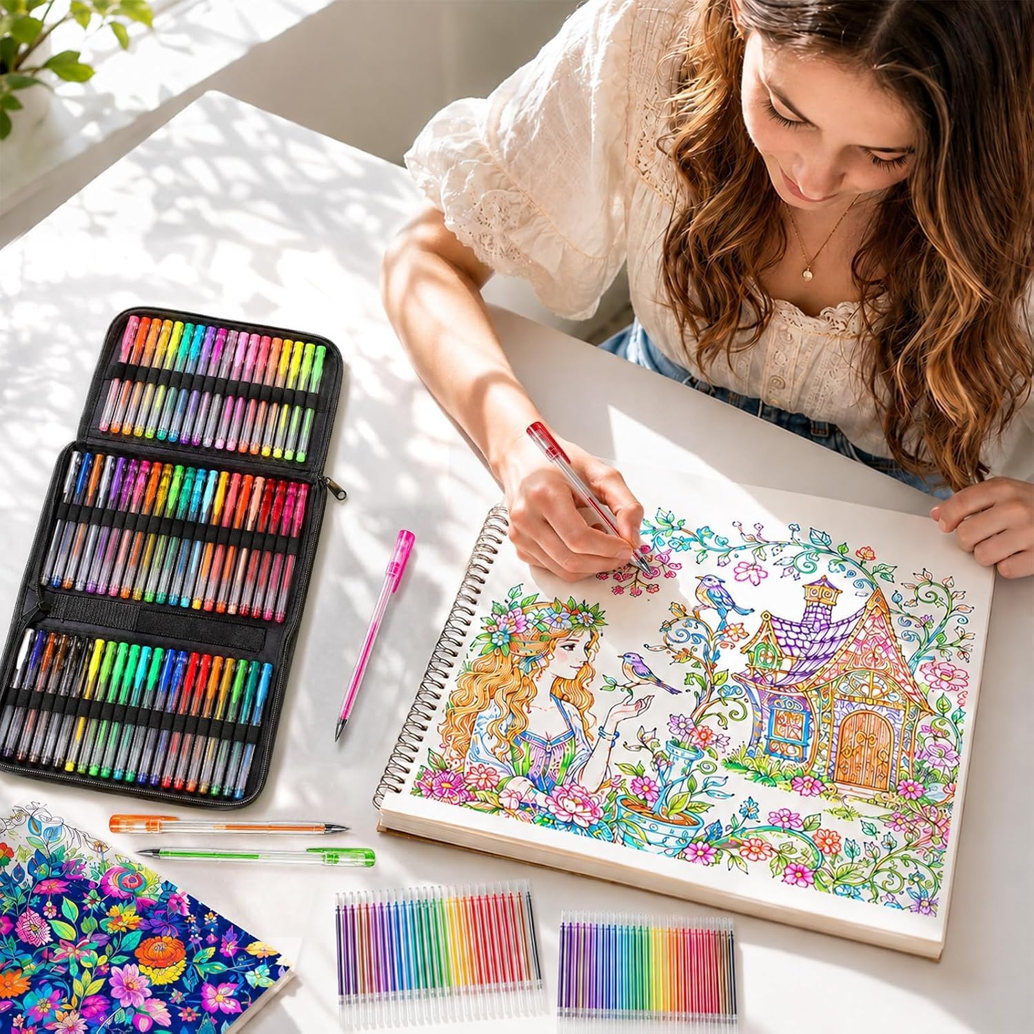 Detalle de Melifluo Confezione da 120 Penne Colorate – gelpennor med glitter och refiller