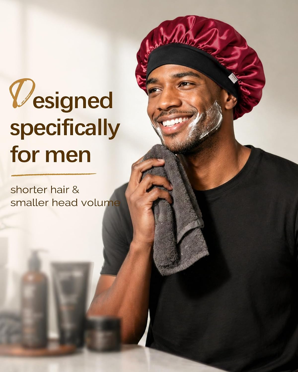 Detalle de YANIBEST Small Satin Bonnet for Men, Double-Layer Night Cap for Short Hair