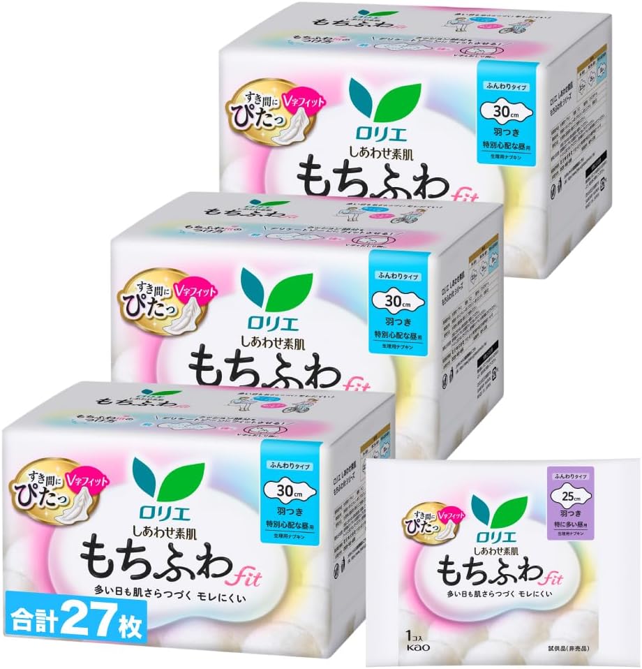 Detalle de ロリエ 2024090235002 しあわせ素肌 もちふわfit 生理用ナプキン 30cm羽つき 27個