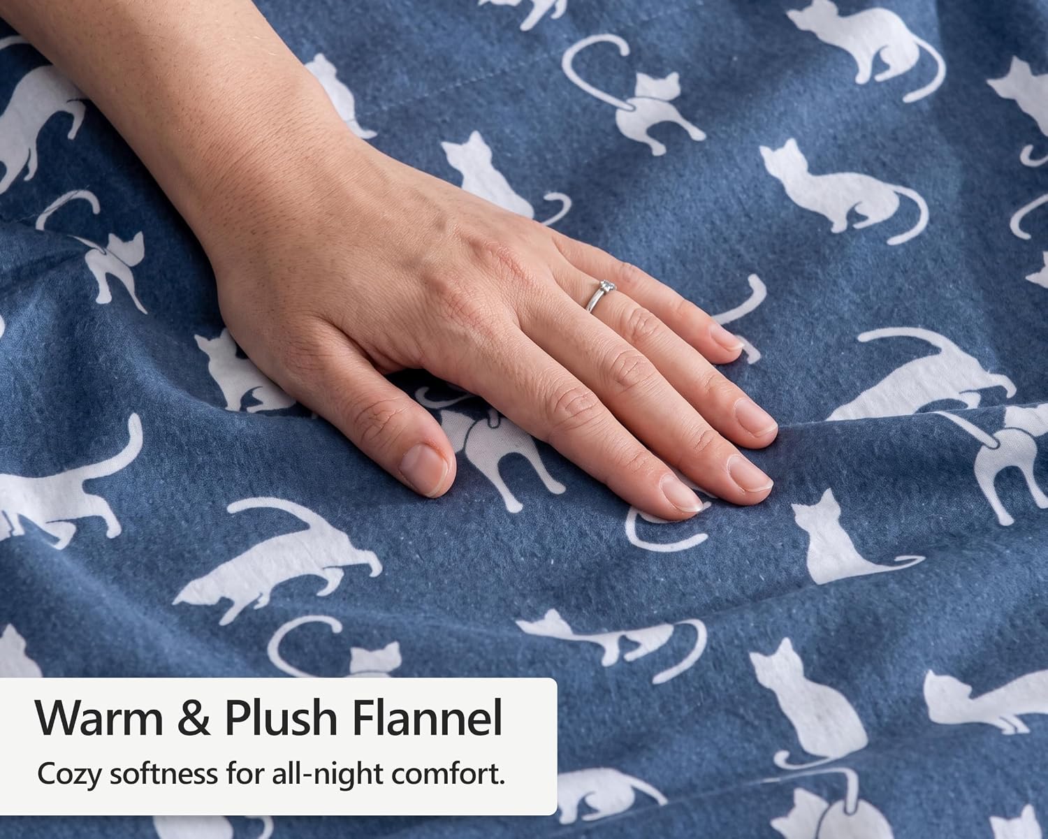 Detalle de ZOYER Queen Flannel Sheets Set (100% Cotton) - Double Brushed, 16-Inch Deep Pockets, White Cat, 4-Piece