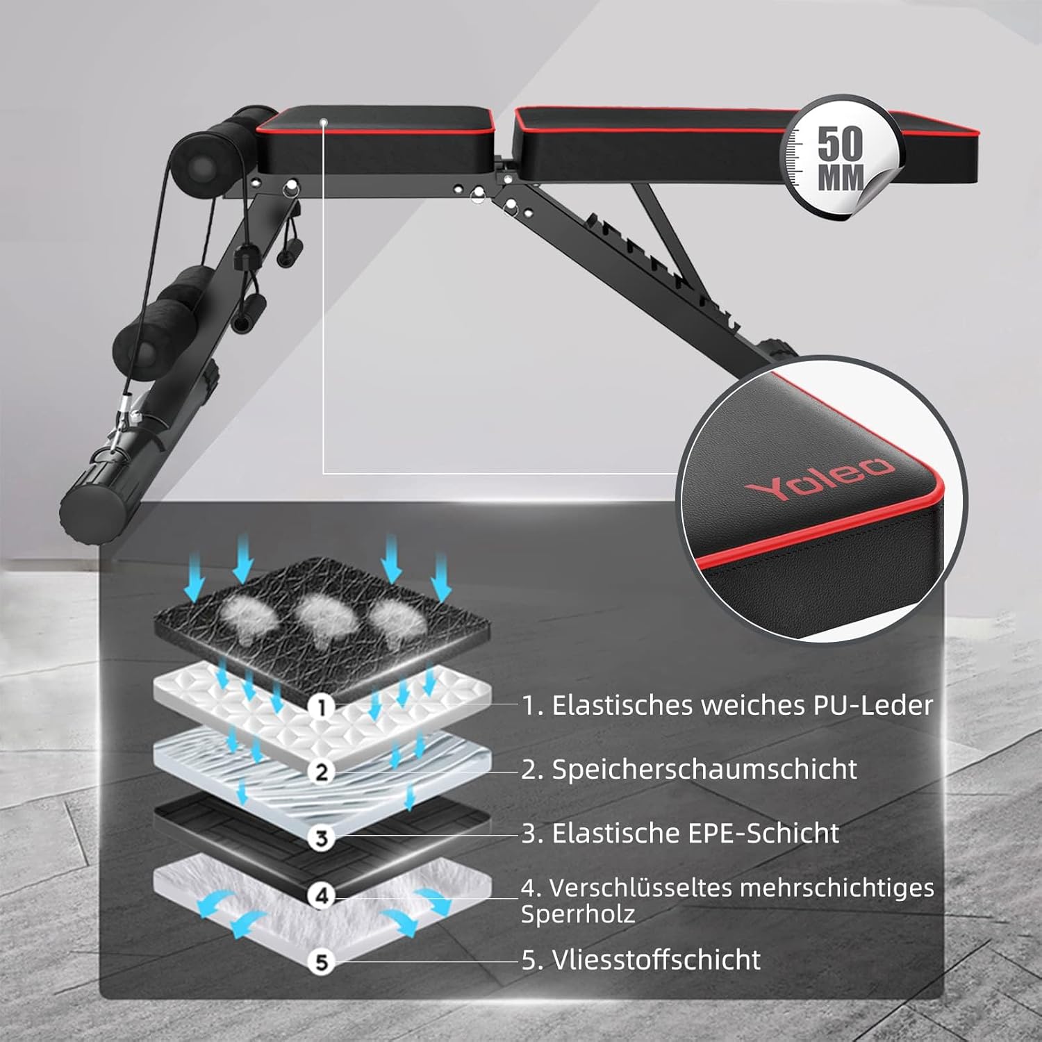 Thumbnail 2 de YOLEO klappbare Hantelbank 300 kg Belastung