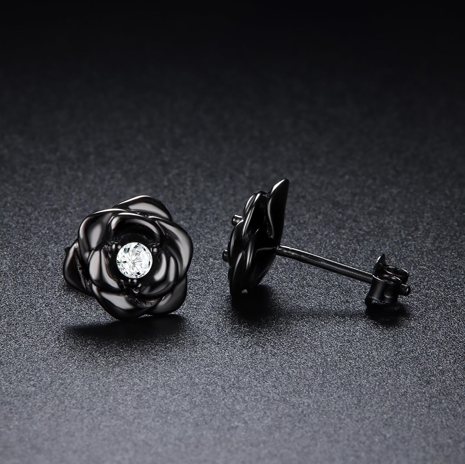 Detalle de JeweBella Kleine Rosen Ohrstecker aus 925 Silber (Hypoallergen) mit 5A+ Zirkonia