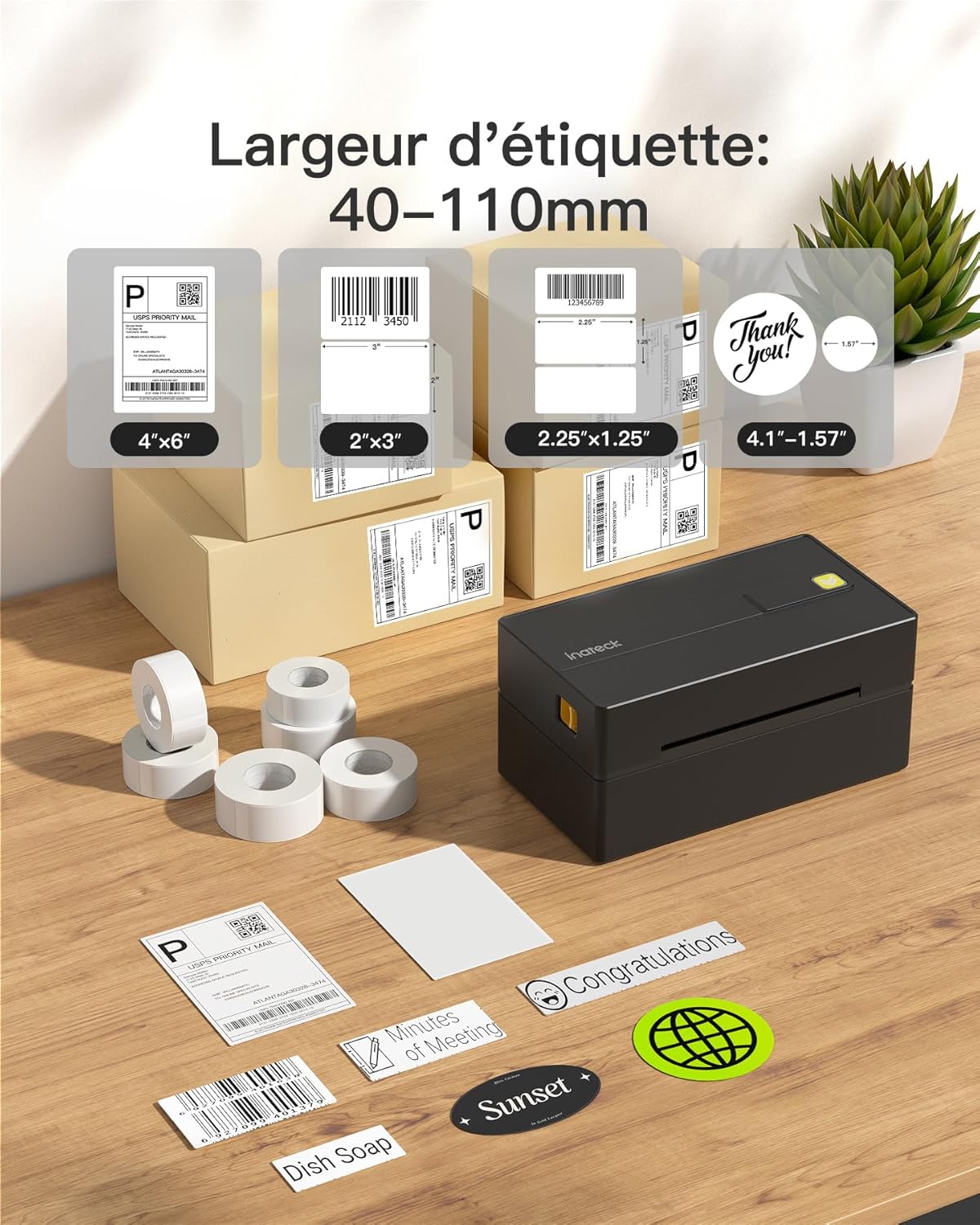 Thumbnail 2 de Inateck imprimante d’étiquettes thermiques mobiles sans fil 4 x 6 pour colis d’expédition (noir)