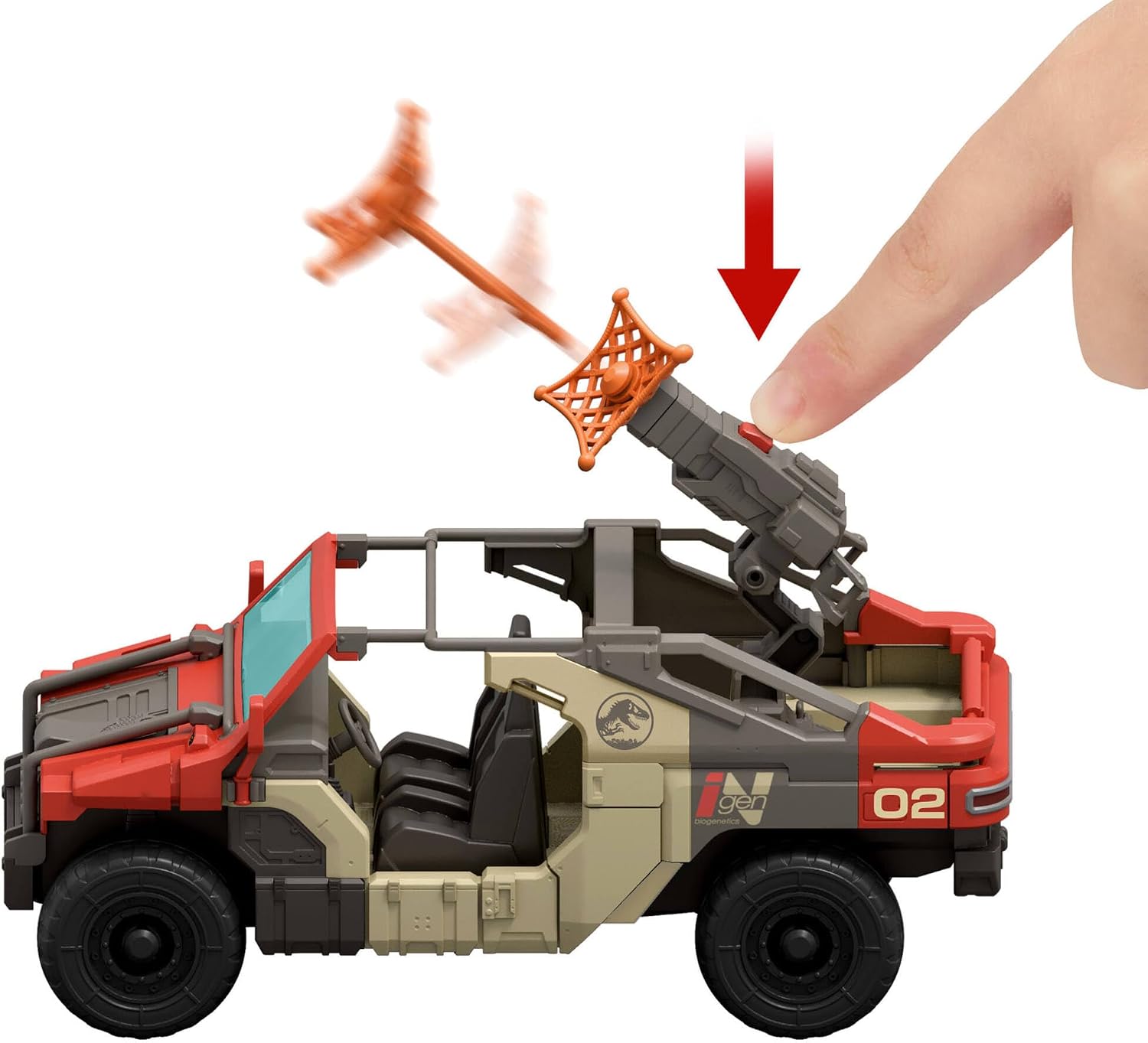 Detalle 1 de Mattel Jurassic World JGB59 Vehículo persecución con figura y raptor