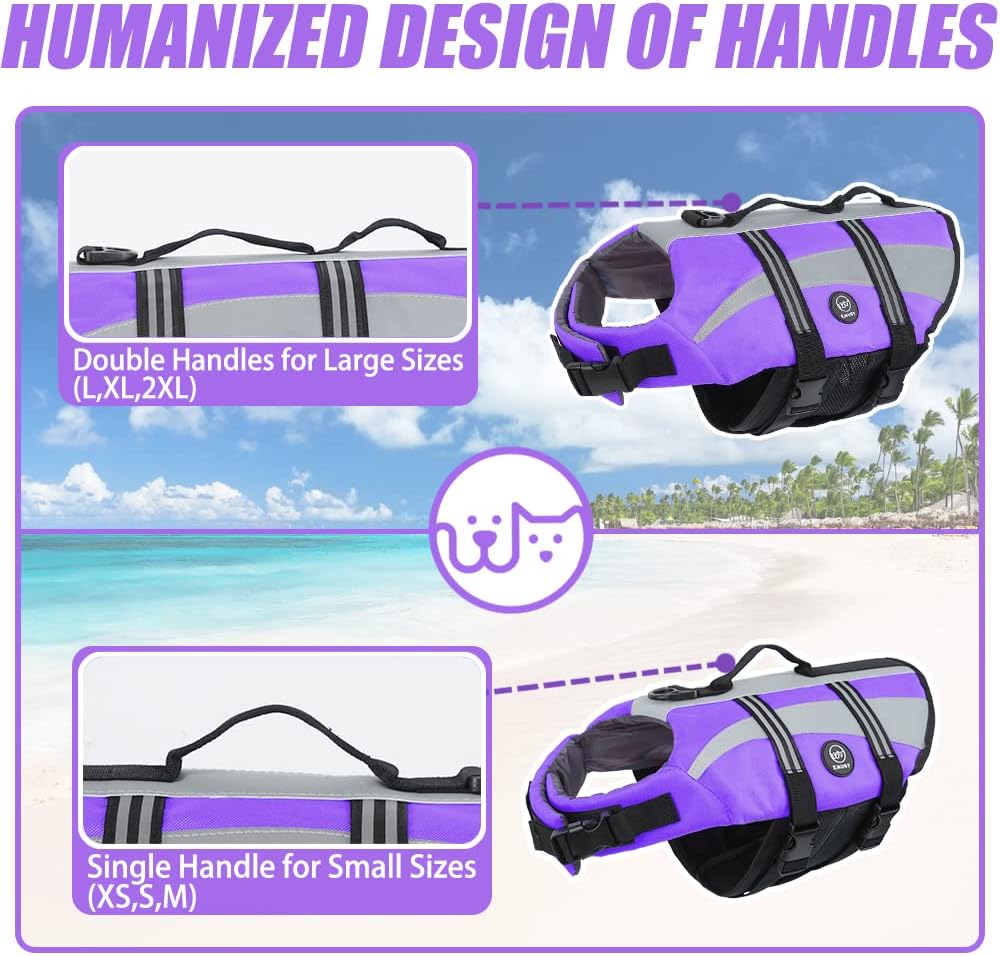 Detalle 2 de EMUST Life Jacket for Large Dogs — Double Rescue Handles, High Reflective, Purple, Size L