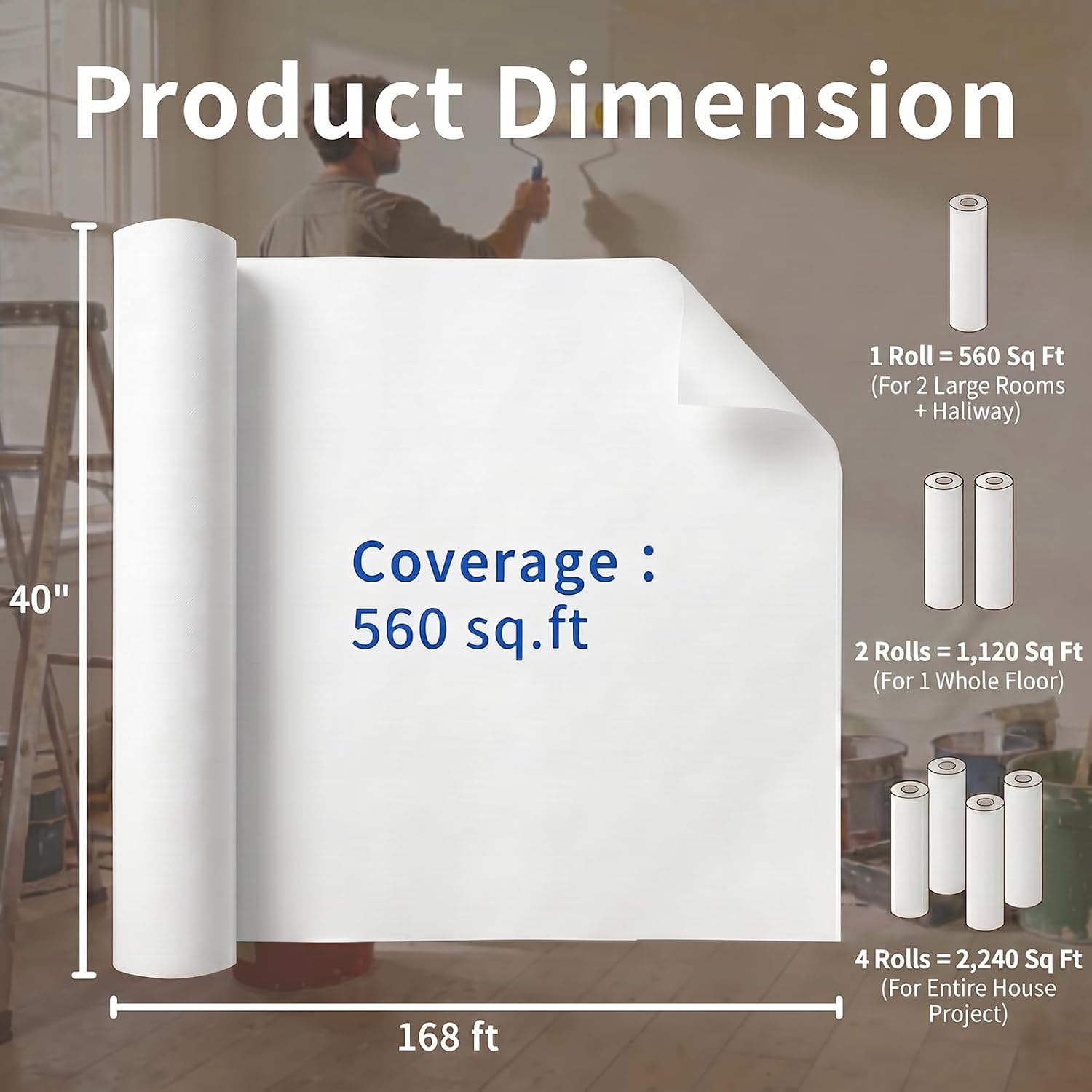 Detalle 2 de pizipizi 40" x 168' Floor Protection Roll, Self-Adhesive, 560 sq. ft.