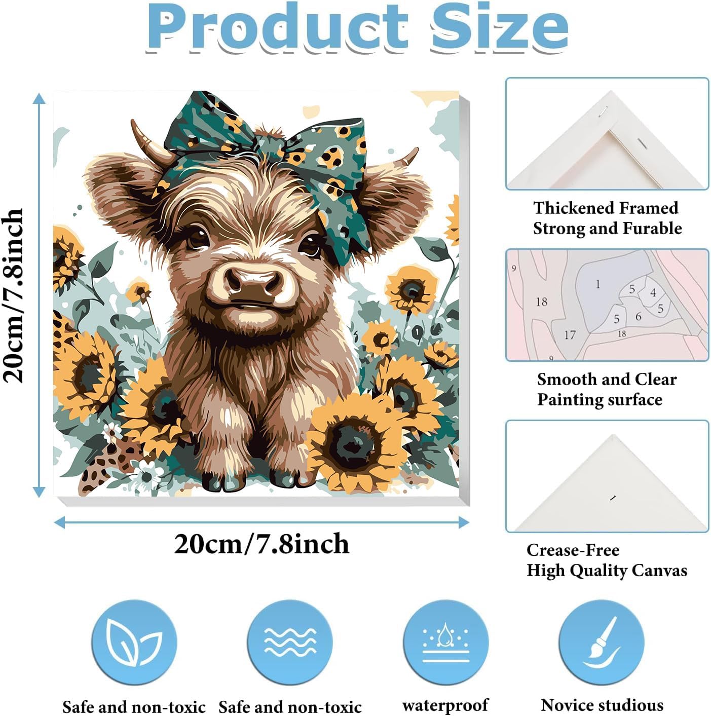 Detalle 2 de mrpwnle Highland Cow Paint-by-Number Kit, 4 Framed Canvases with Acrylic Paints