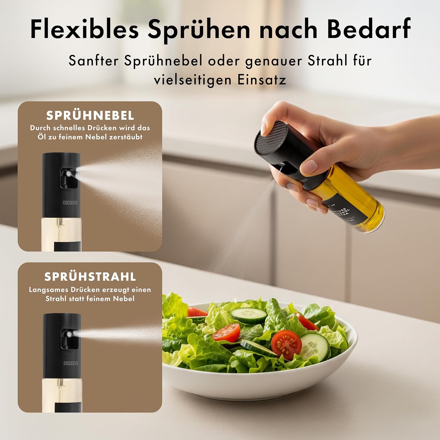 Thumbnail 3 de EDELHAUS Ölsprüher 2er Set aus Edelstahl & Glas – feiner Ölzerstäuber mit Etiketten, Trichter & Silikonpinsel