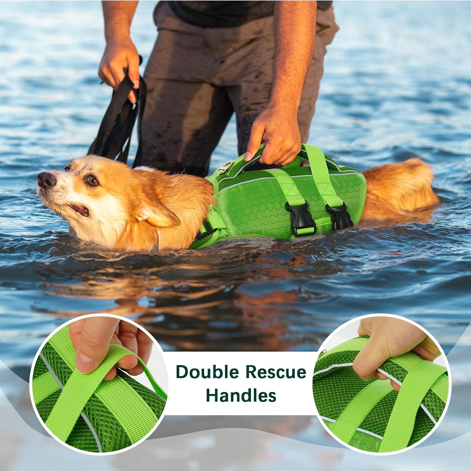 Detalle 2 de Kuoser Dog Life Jacket High Flotation with Reflective Safety Vest for Swimming and Boating
