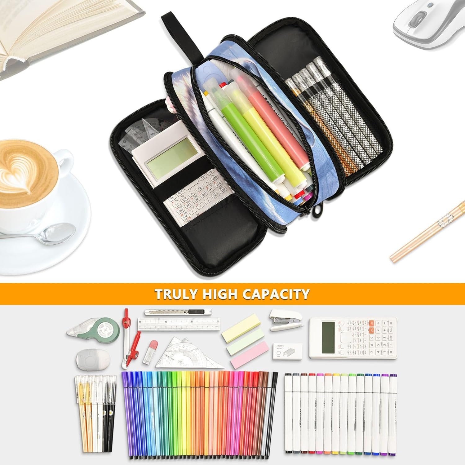 Detalle 2 de Mnsruu Wolf Winter Forest Pencil Case: Large Capacity Zipper Pouch for All Your Stationery